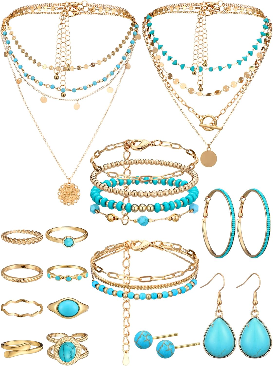 Inbagi Maitys 15 Pcs Halloween Jewelry Women Chain Necklace Bracelet Stud Earrings Hoops Bracelet Big Circle Earring Rings Set - Image 6