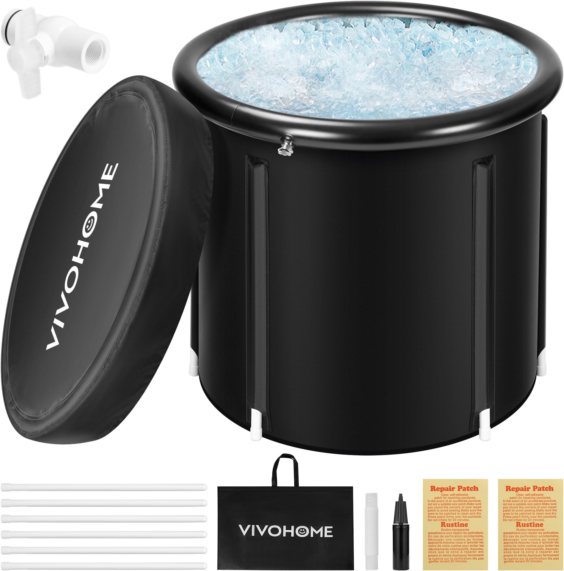 VIVOHOME Ice Bath Tub for Athletes and Fitness Lovers, Dia 29.5 inch Portable Cold Plunge Bathtub for Adult Recovery Therapy, Anti-Leak Freestanding Tub with Lid Cover for Outdoor Indoor, 85 Gallons