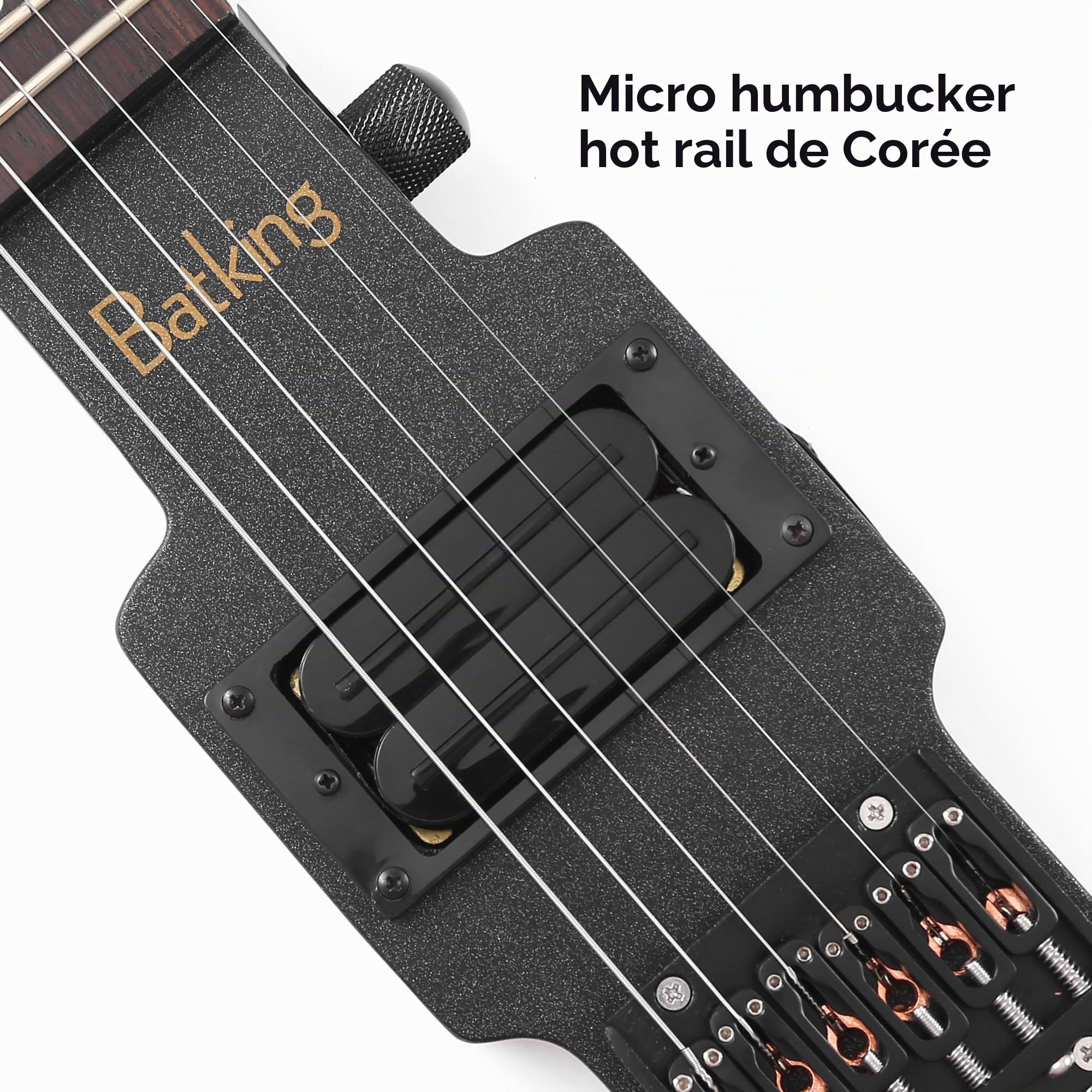 Batking Guitare électrique de voyage à 6 cordes en érable du Canada, manche traversant le corps, pont fixe en laiton avec housse de transport