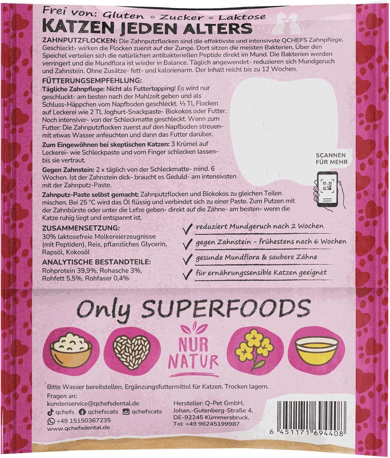 QCHEFS 2er Pack Großpackung Papie ZAHNPUTZFLOCKEN Katze Zahnpflege zum Lecken von Schleckmatte mit Nassfutter, Lachsöl, Katzenmilch, Malz Paste, Katzenfutter oder Leckerli