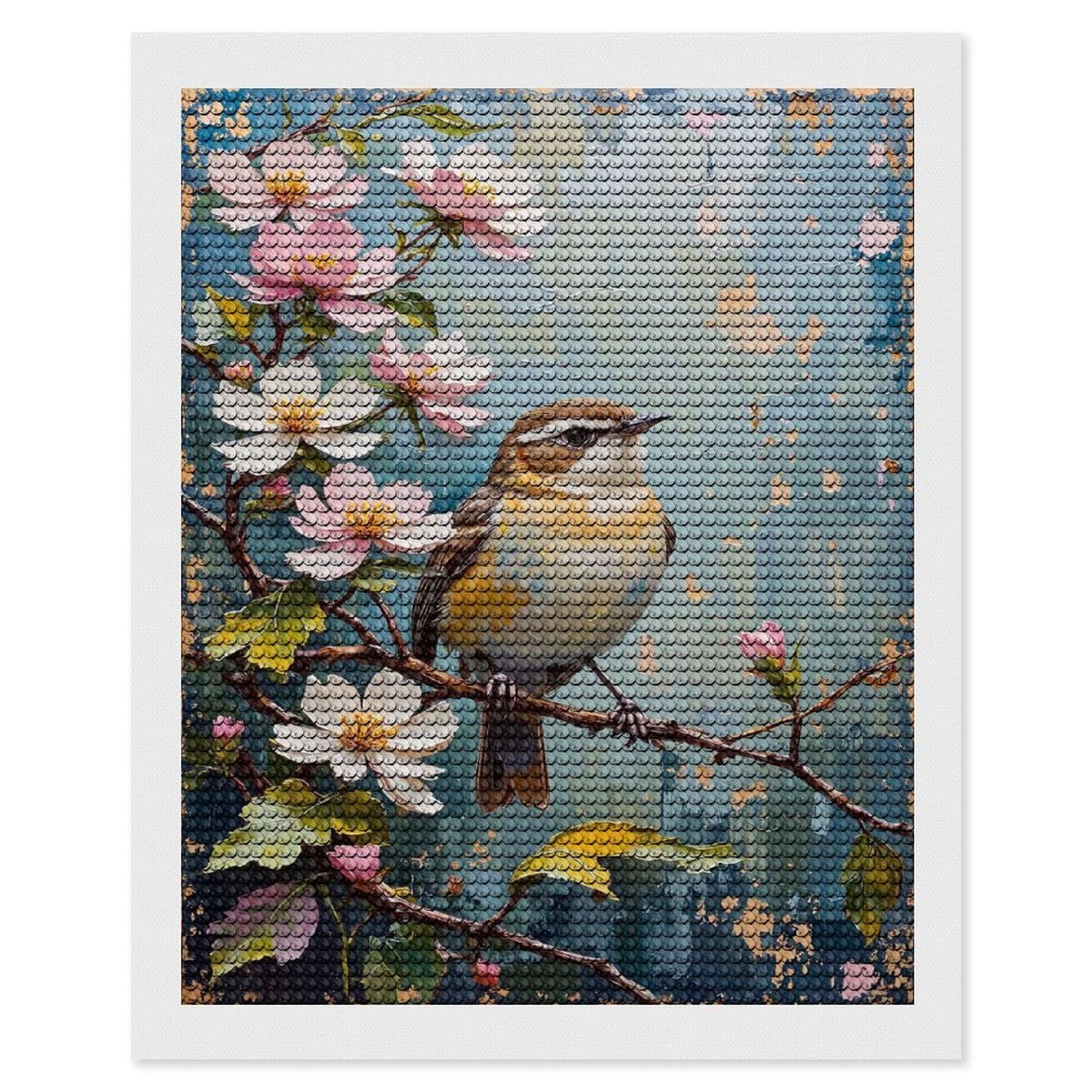 Junmoney Bird on Branch with Blossoms Painting Diamond Painting Canvas Set 16"x20", for Women, Mindful Craft Activity, Cosy Home Accent, Festive Craft Gift