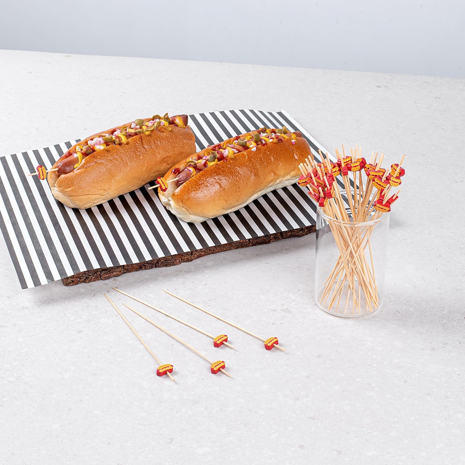 Restaurantware-6 Inch Wooden Hot Dog Skewers, 1000 Disposable Sandwich Picks - Built-In Hot Dog Cartoon, Sustainable, Bamboo Decorative Food Picks, For Parties Or Picnics