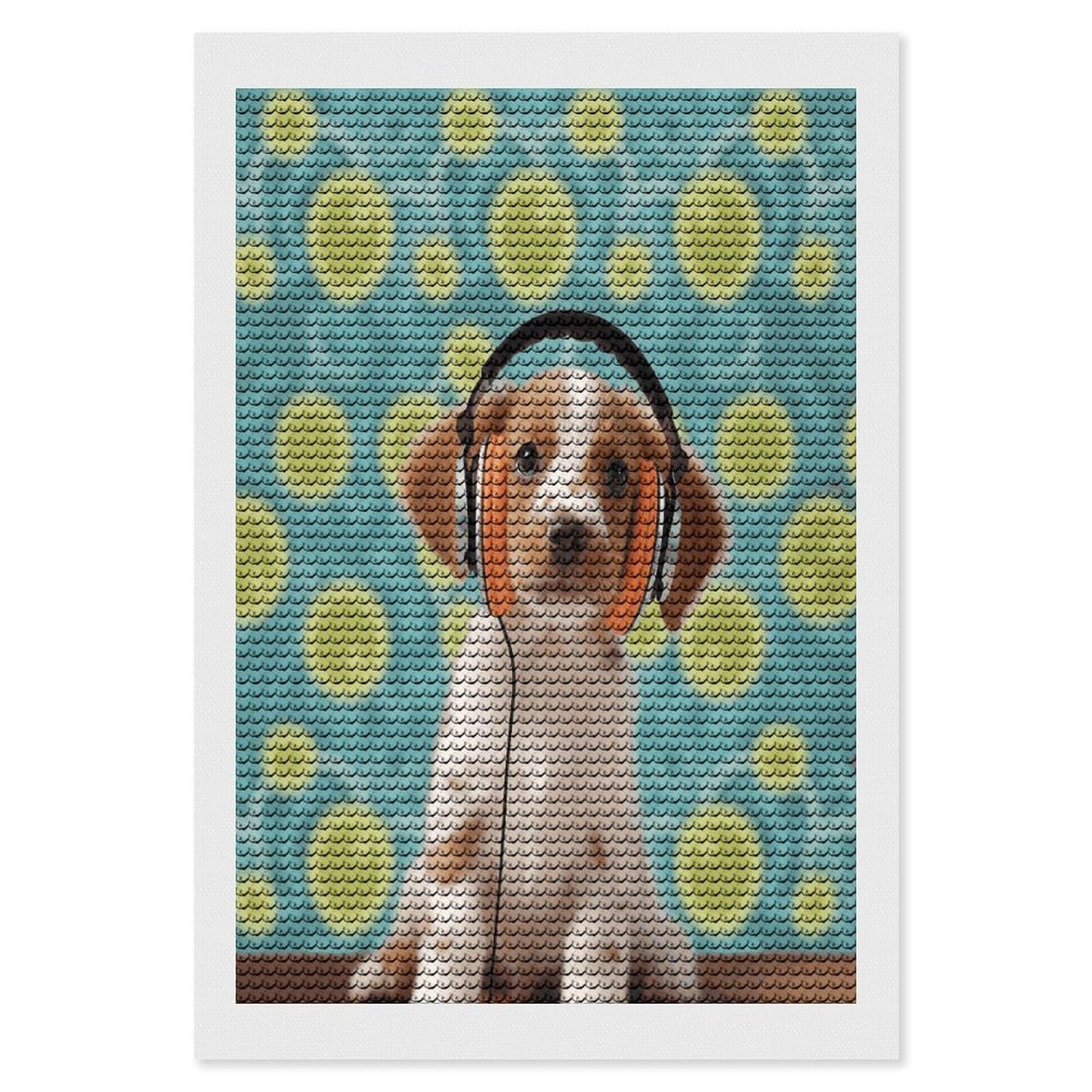 JTREHY Puppy with Headphones Diamond Art Kits Personalized DIY Round Diamond Painting Kits for Beginner Full Drill Diamonds Dots Paintings for Adults Gem Art Crafts Home Decor