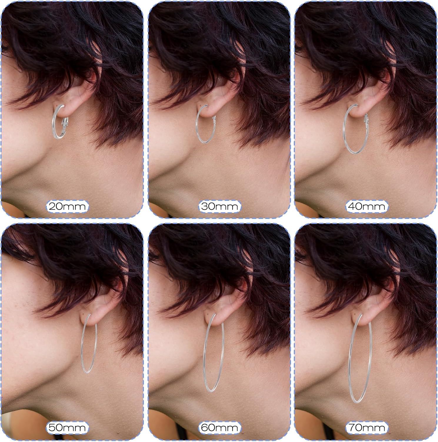 6 Pairs Silver Hoop Earrings, Stainless Steel Earrings Big Hoop Earring Lightweight Dangle Earring Set Big Silver Hoops for Women 20/30/40/50/60/70mm - Image 8