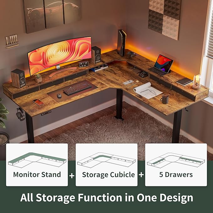 Escritorio Ajustable Eléctrico L 160x190cm Rustic Brown miniatura 4