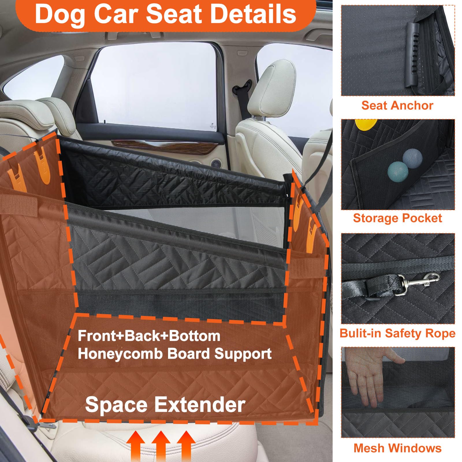 RZFFJ Medium Dog Car Hammock & Seat Cover - Back Seat Extender, Hard Bottom, Black