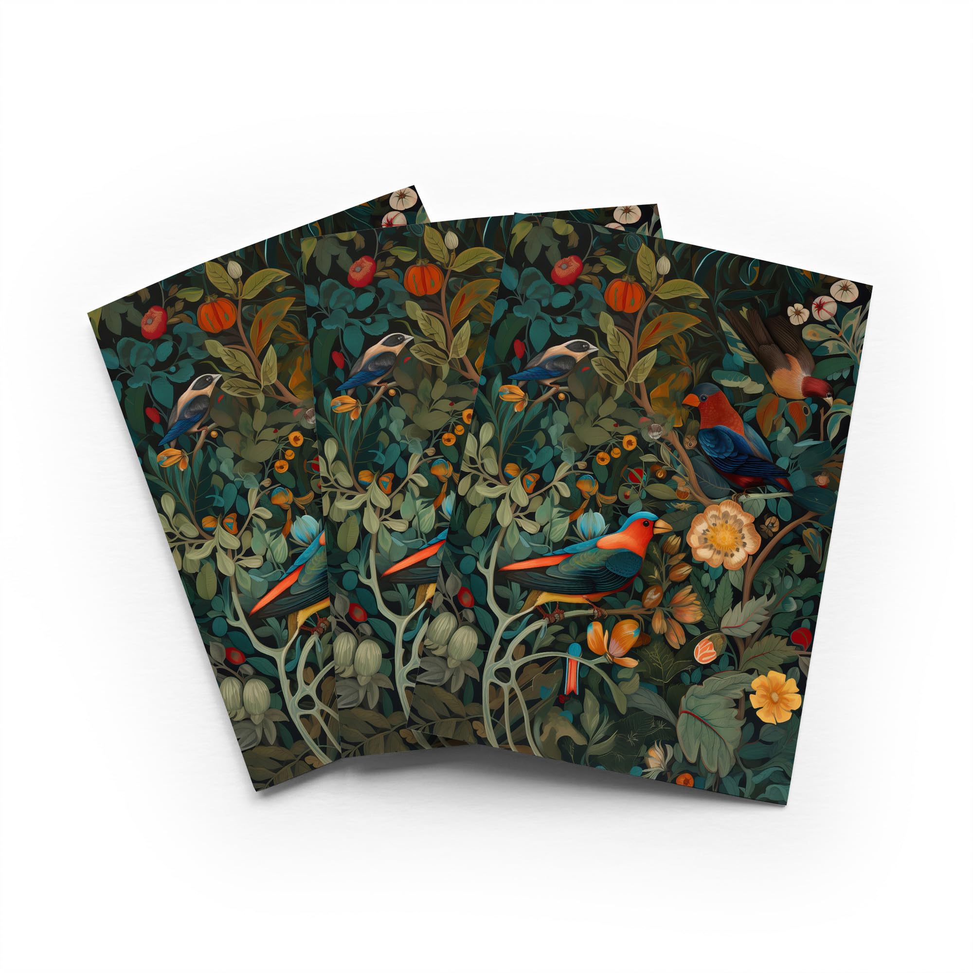 Parrots Exotic Trees Greeting Card Tropical Folk Art Any Occasion Set of 3 Blank Inside 5x7 Inch 13x18 cm