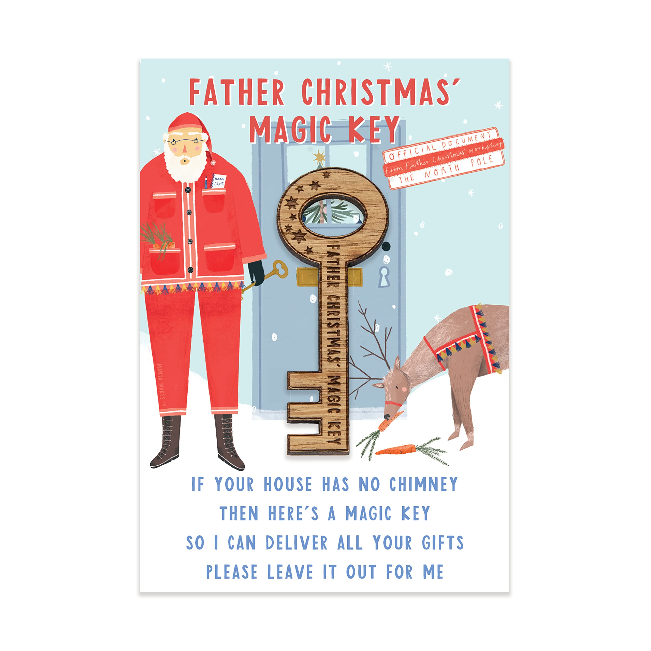 Santa's magic key for christmas eve box fillers for kids | wooden engraved magic santa key | christmas eve tradition for kids with no chimney santa magic key (Father Christmas)