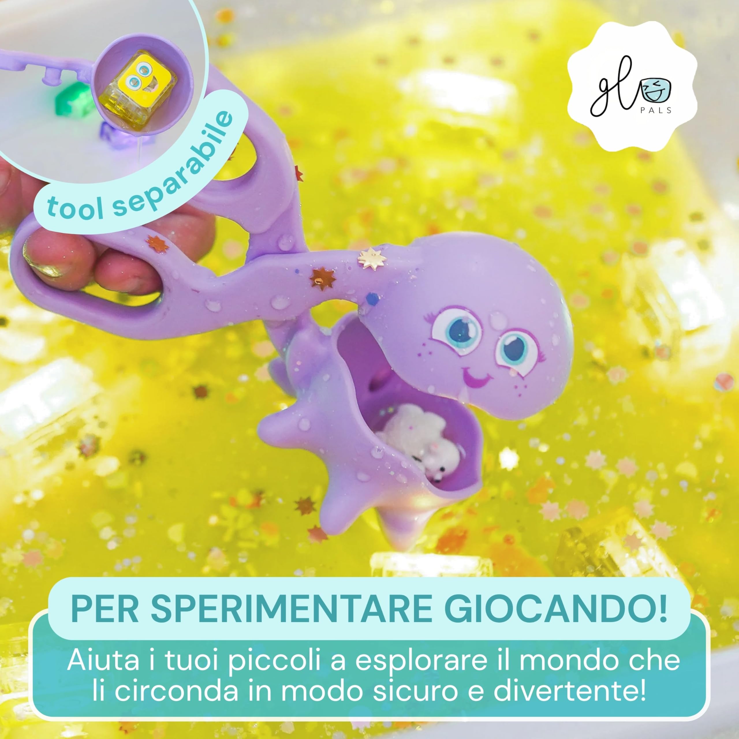 Glo Pals, Set di 3 Strumenti Sensoriali Pick Up Pals, con Scuotitore, Pinzette e Scovolo, Gioco per Bambini da 18 Mesi di Età, Aiuta lo Sviluppo Sensoriale e Cognitivo, in Silicone Medicale