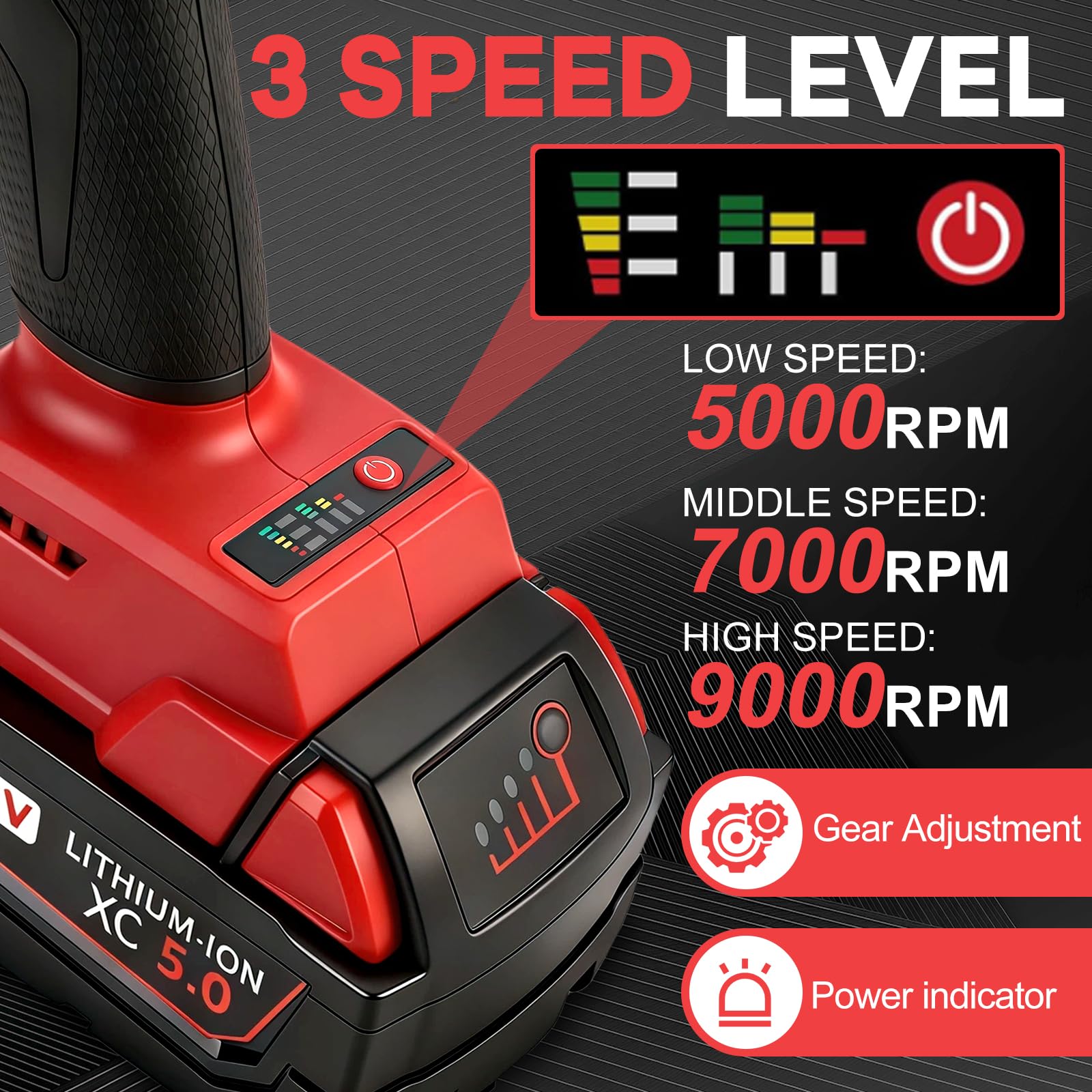 Smerigliatrice angolare a batteria da 125 mm, compatibile con Milwaukee M 18 V (senza batteria), 900 W, 9000 giri/min, smerigliatrice angolare brushless a 3 velocità, 12 dischi, impugnatura aggiuntiva