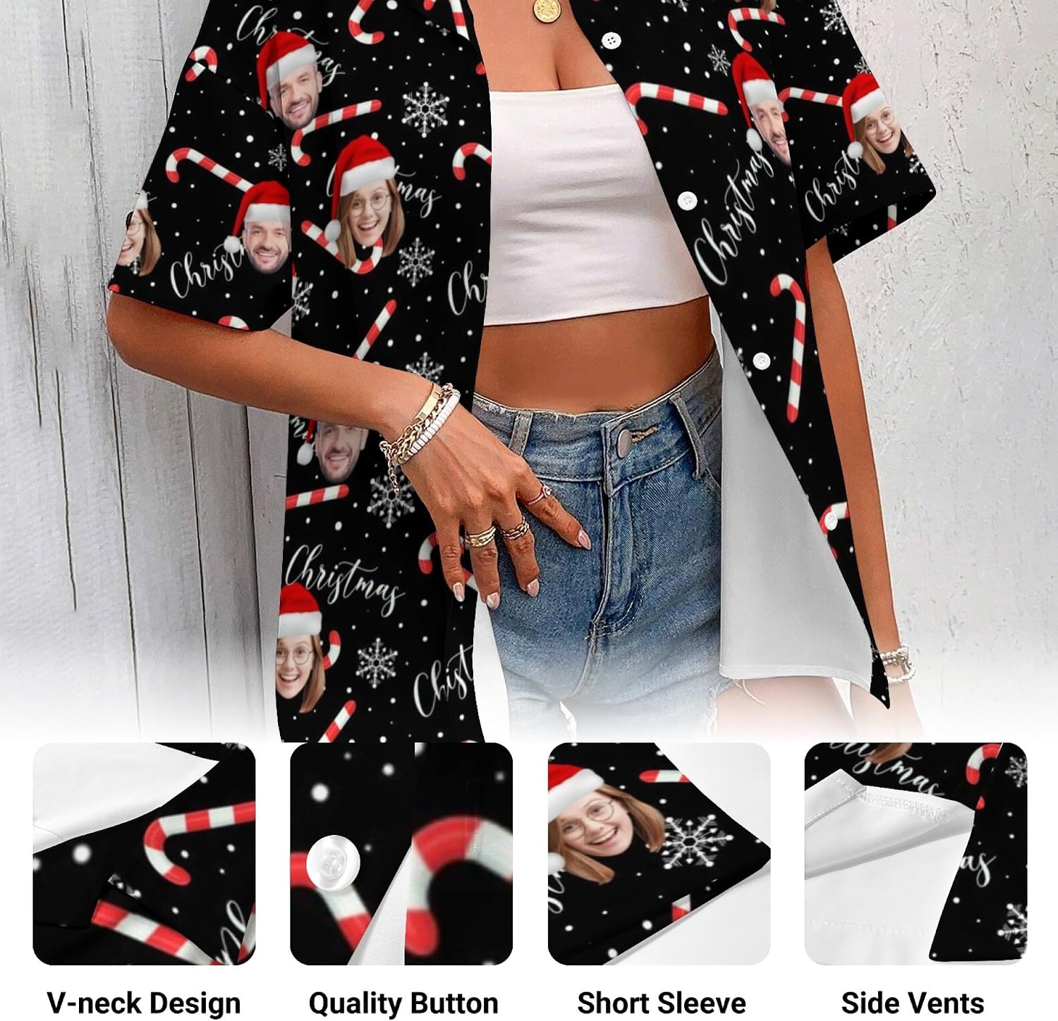 Personalized Hawaiian Shirt with Face, Custom Xmas Ugly Shirt Gift Family Matching Face Logo Photo Picture Button Up Shirts