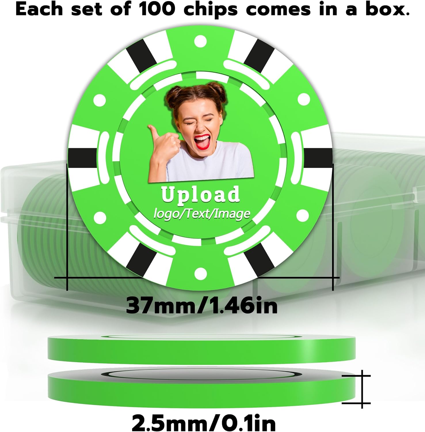 100Pcs Custom Poker Chips, Personalized Plastic Drink Chips, Full-Color Printed with Your Text & Logo, Beer Tokens for Bars, Casino Nights, Weddings, Parties, Business Events