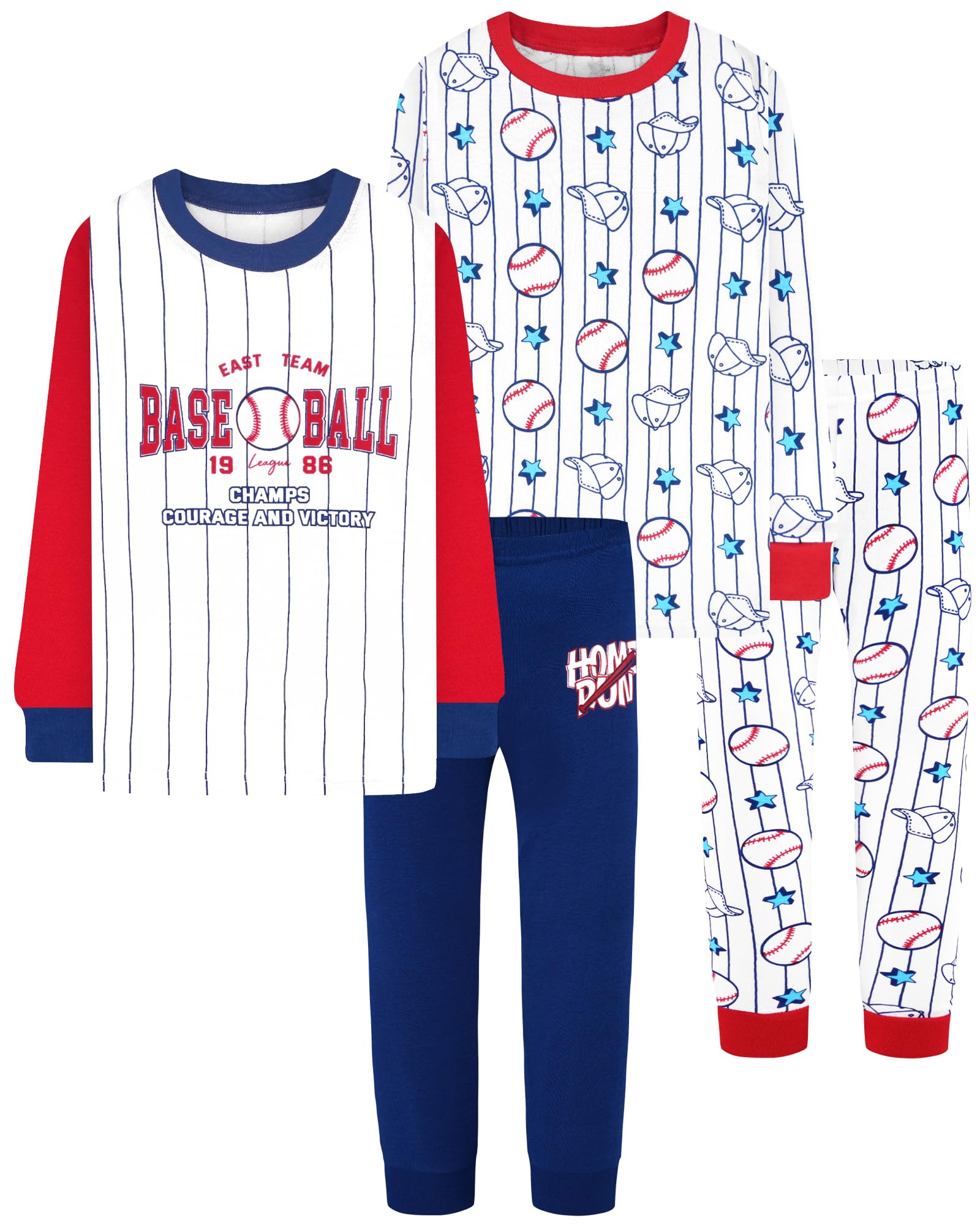 DAUGHTER QUEEN Boys Pajamas 4 Pieces Long Set 100% Cotton Sleepwear Size 18 Months-12 Years