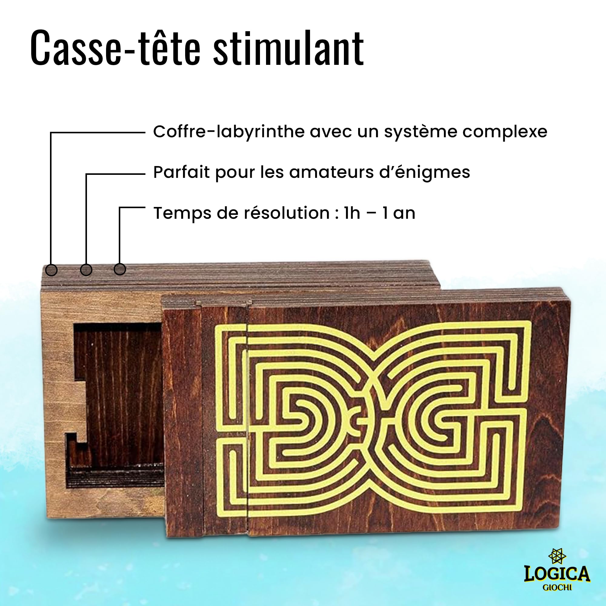 Logica Jeux Art. Coffret Labyrinthe - Casse-Tête en Bois - Coffret Secret - Difficultè 5/6 Incroyable - Collection Leonardo da Vinci