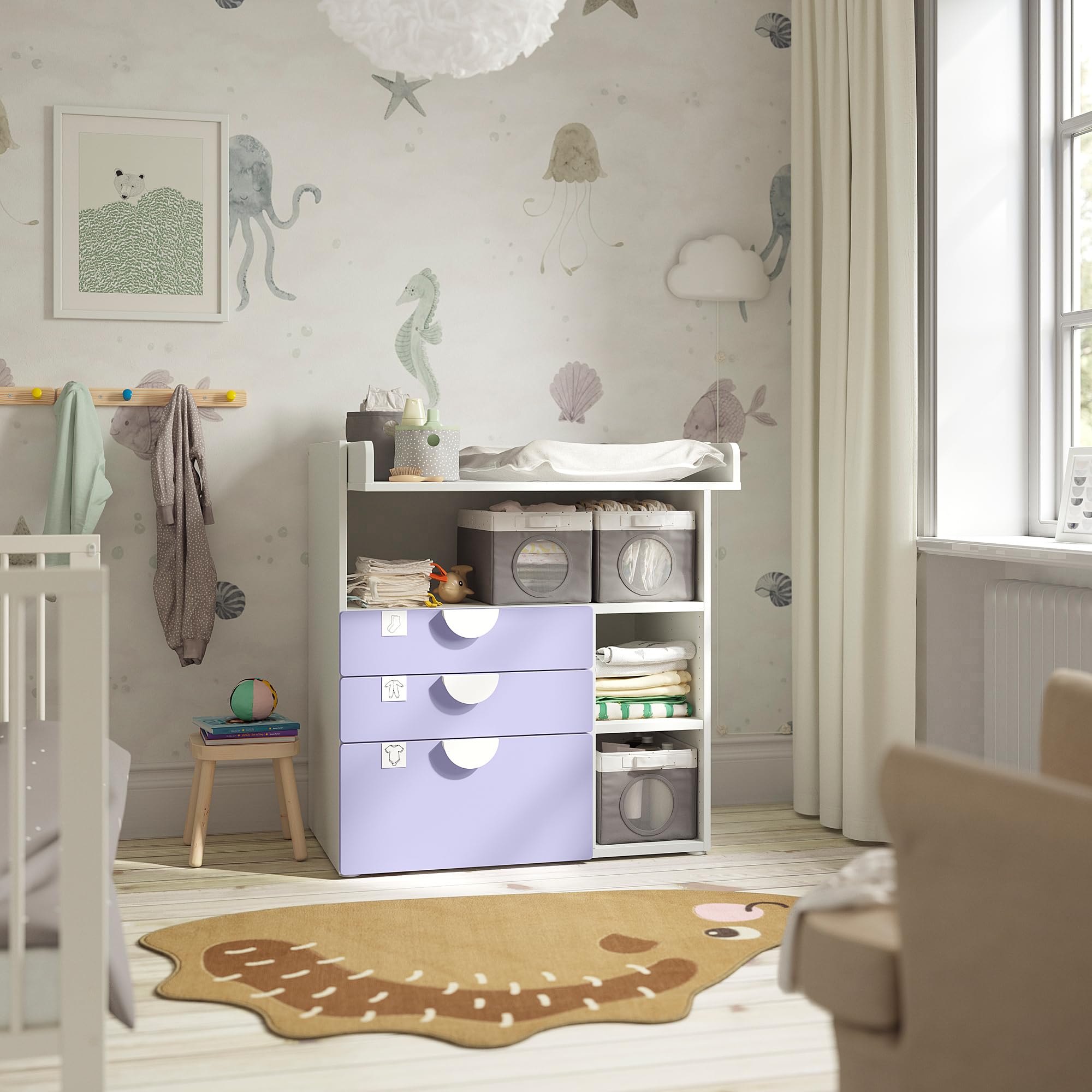 ProTuning SMÅSTAD Cambiador, blanco lila/con 3 cajones, 90x79x100 cm