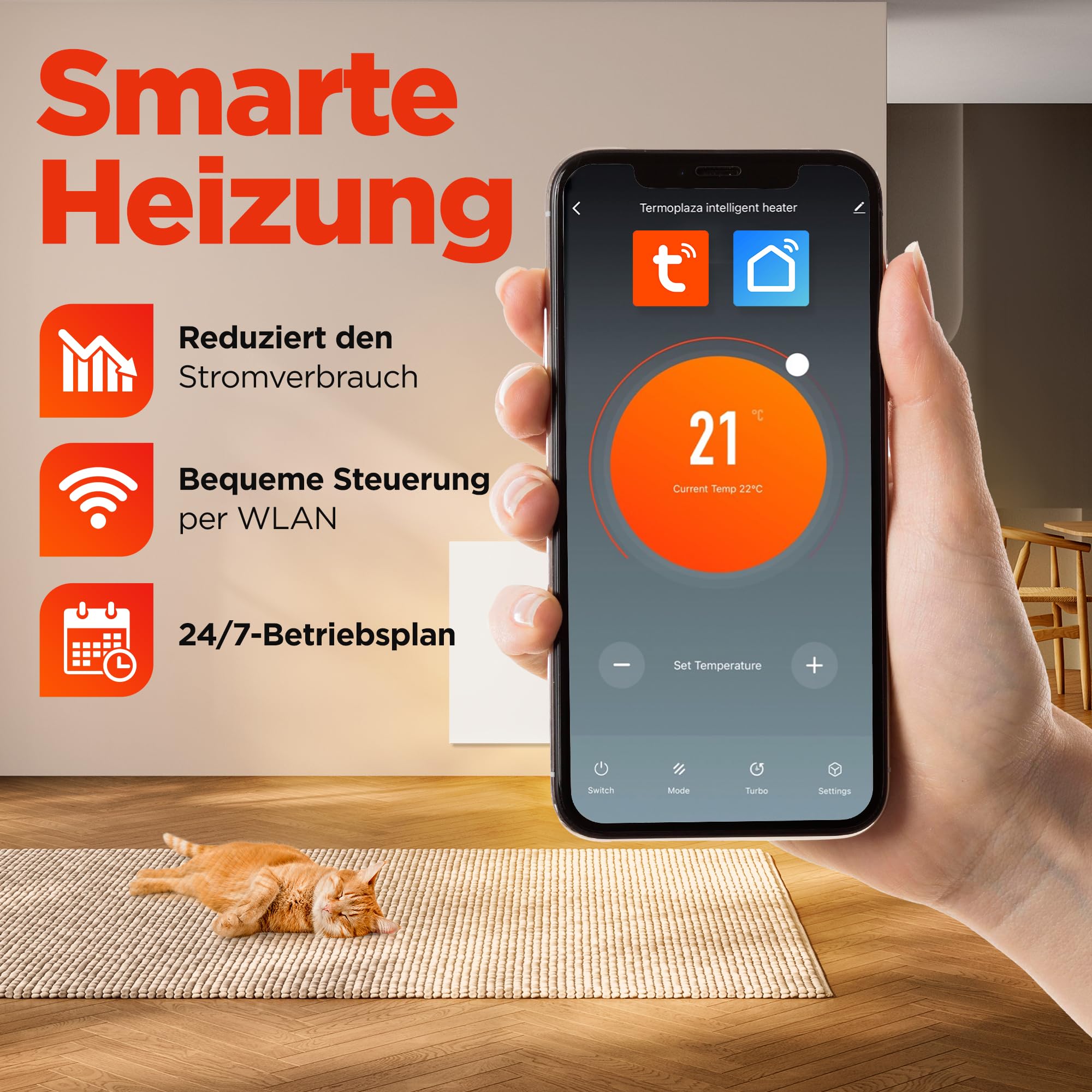 TermoPlaza WLAN Infrarotheizung mit Thermostat 1100 W bis 28 m² | Intelligente Infrarot Wandheizung & Standgerät | Energiesparende Infrarot Elektroheizung & Konvektor Heizung für Zuhause und Bedzimmer