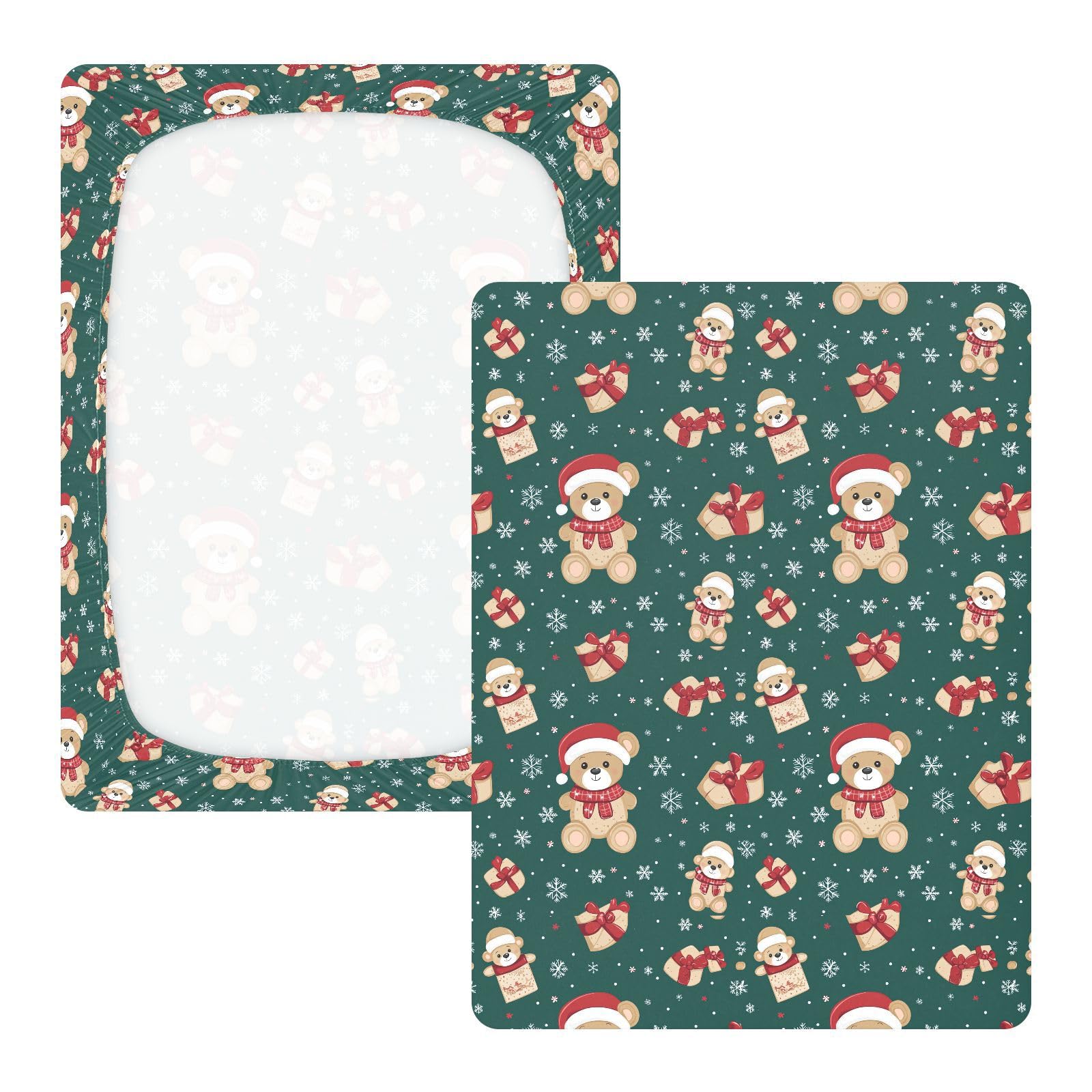Sábana de algodón para cuna de bebé, diseño de oso de peluche de Navidad, ultrasuave, para decoración de guardería, 1 paquete de sabanas para cuna