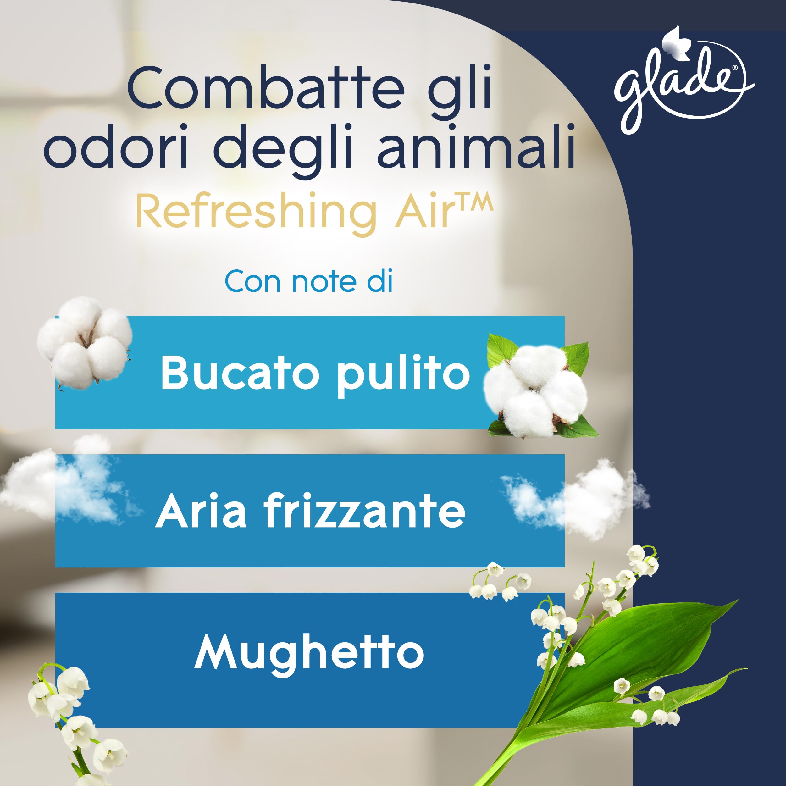 Glade Liquido elettrico Profumatore per Ambienti con Olii Essenziali, Fragranza Refreshing Air™, Elimina gli odori degli animali domestici, 1 Diffusore e 3 Ricariche