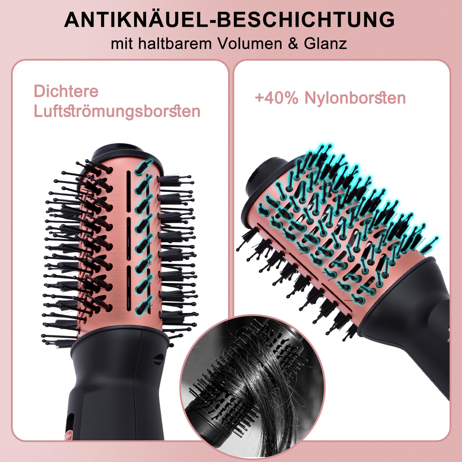 Reise Warmluftbürste, Dual Voltage, Leicht (275g) | 3 Temperaturstufen, 700W Rundbürstenföhn, Föhnbürste Mit Aufbewahrungstasche & hitzebeständigen Handschuhen