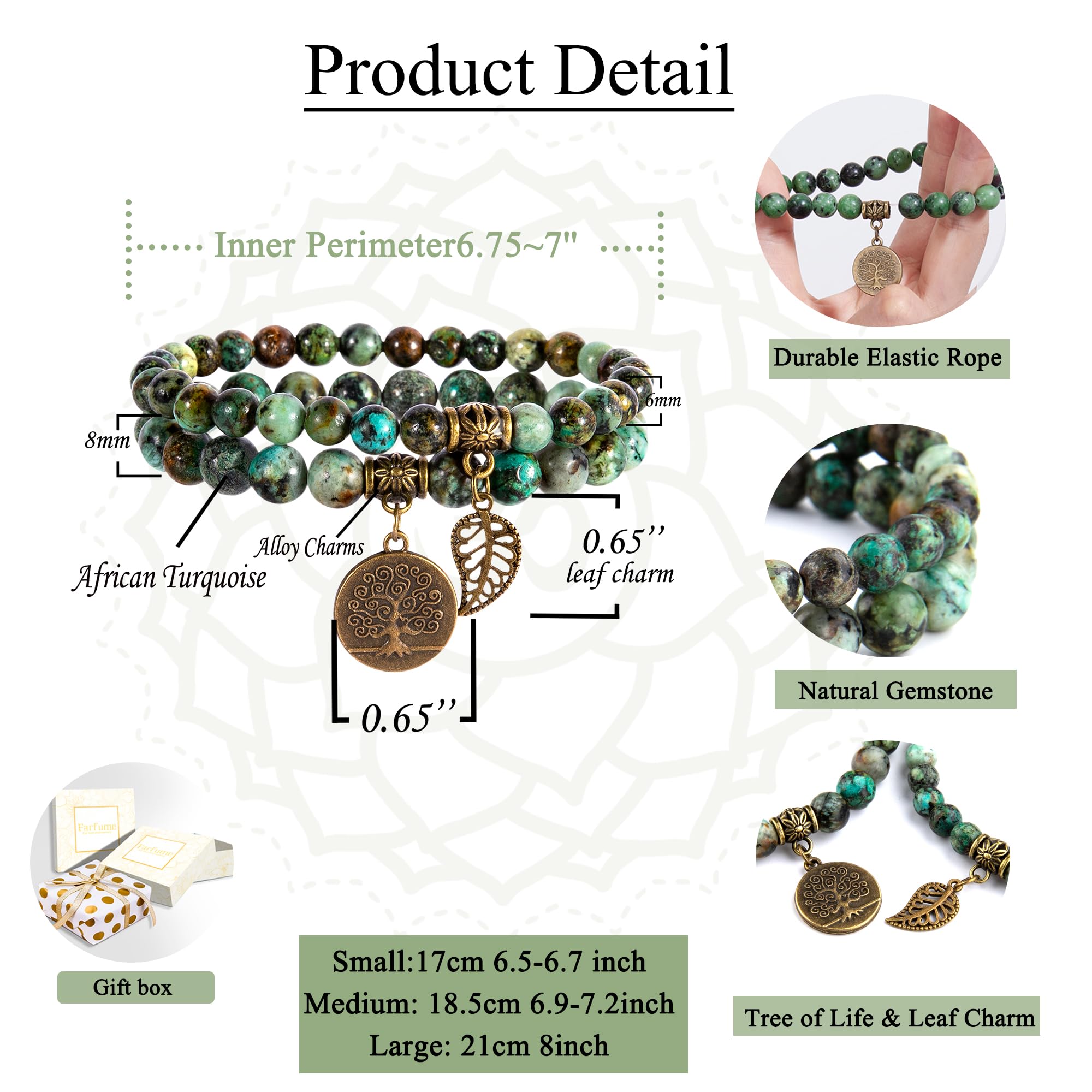 Farfume Braccialetti Chakra da donna - Bracciale con cristalli di pietre curative per donna Bracciale con pietre preziose naturali - Un set di braccialetti con doppia perla