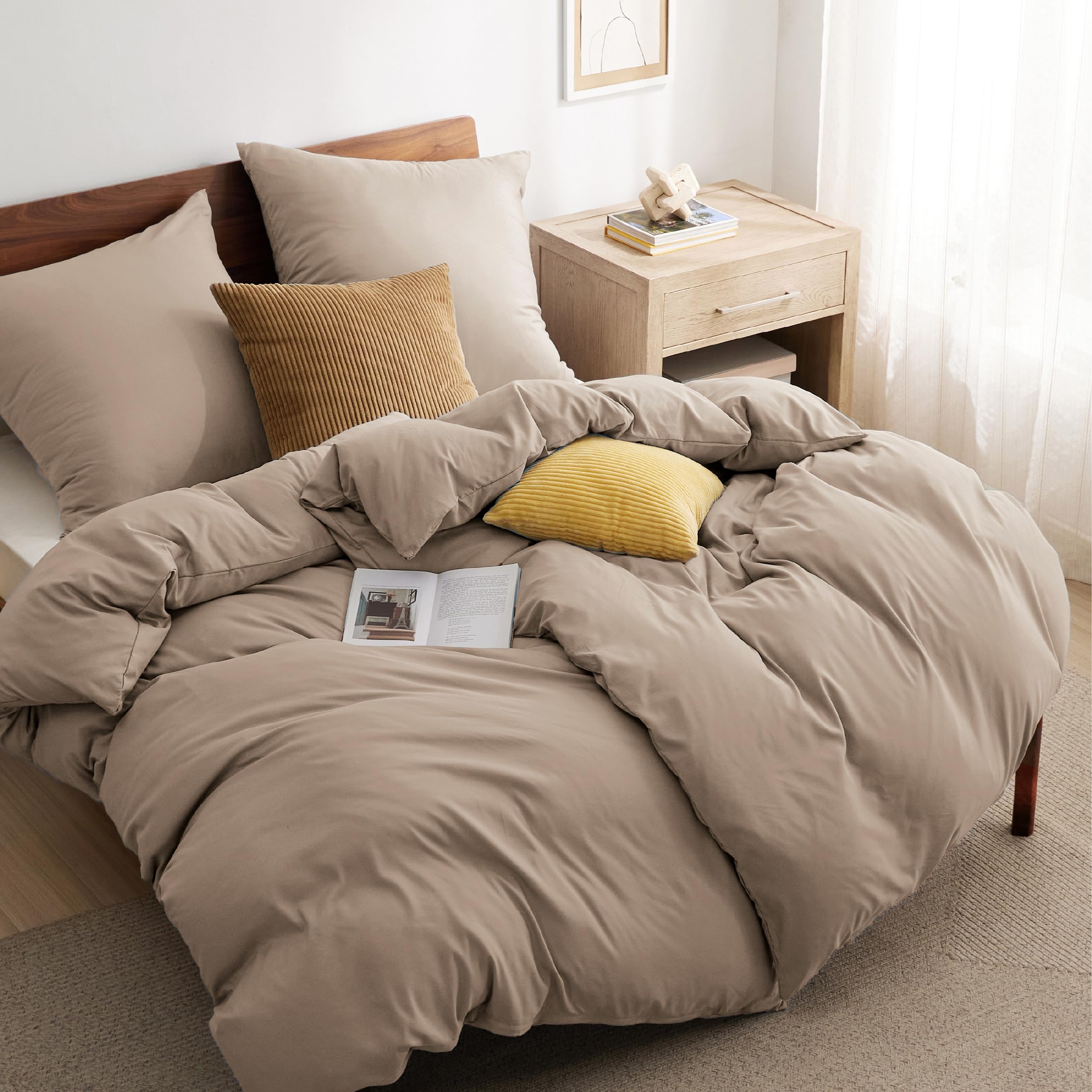 BEDSURE Bettwäsche 135x200 4teilig Khaki - 2 Bettbezüge 135x200 cm + 2 Kissenbezüge 80X80 cm, ÖKO-TEX Bettwäsche-Sets Braun Polyester Mikrofaser mit Reißverschluss