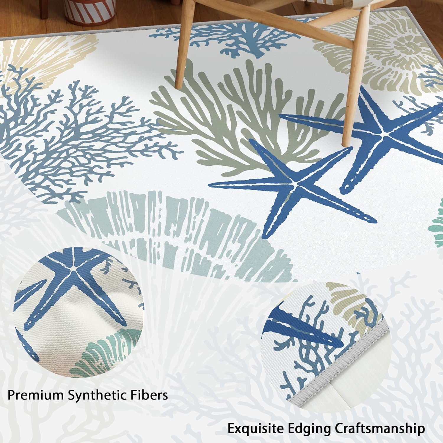 Tritard Coastal Area Rugs Nautical Beach Themed Non-Slip Machine Washable Rugs Modern Floor Carpet for Living Room Bedroom, 5x7, Blue