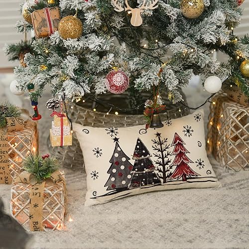 Miniatura 10 de AVOIN colorlife Funda de almohada con diseño de árboles de Navidad a cuadros rojos y negros, 18 x 18 pulgadas, decoración de invierno para sofá