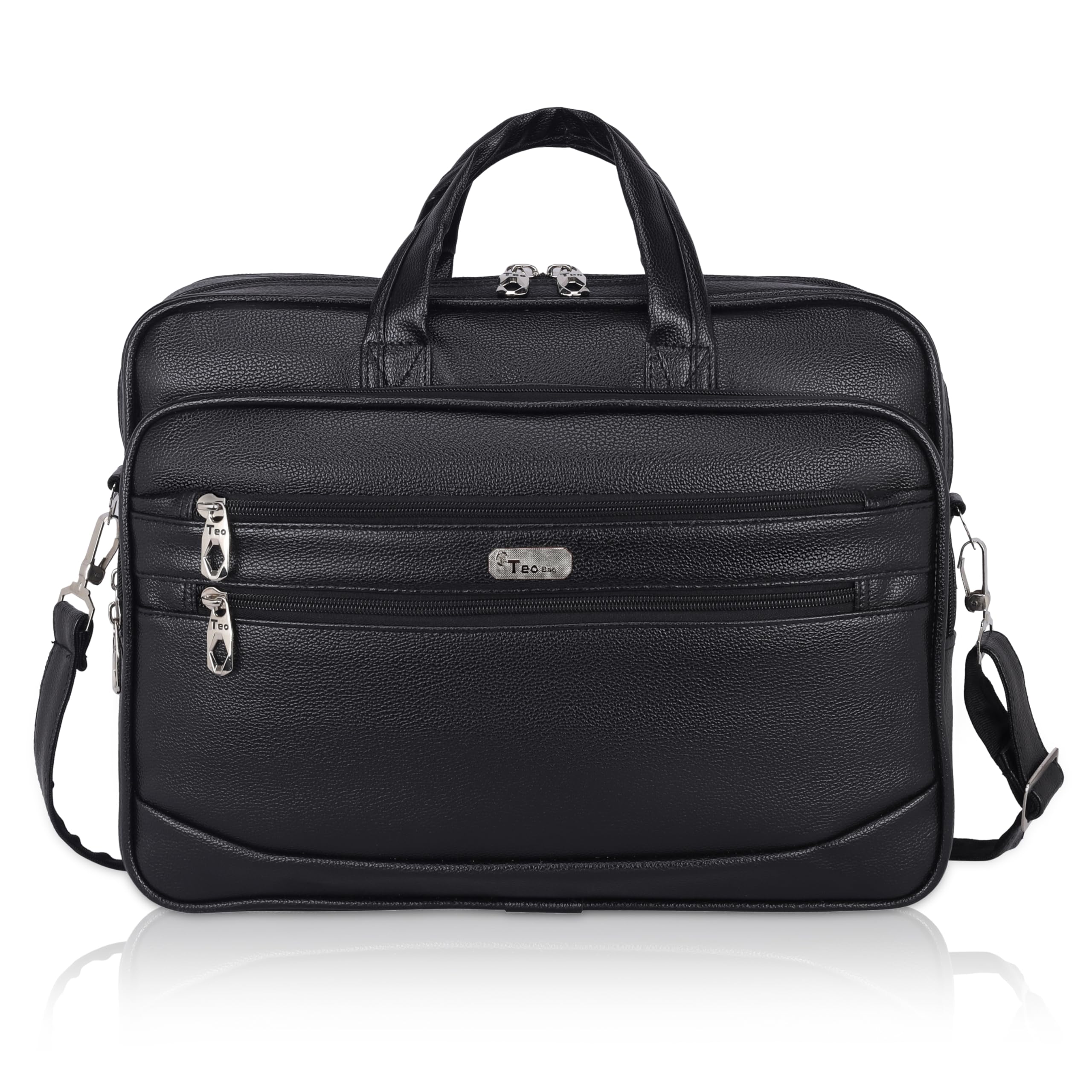 Teo 15.6 Inch Laptop Messenger Vegan Leather Organizer Bag Shoulder Sling Office Bag for Notebook/MacBook (T-906) Black-image-34