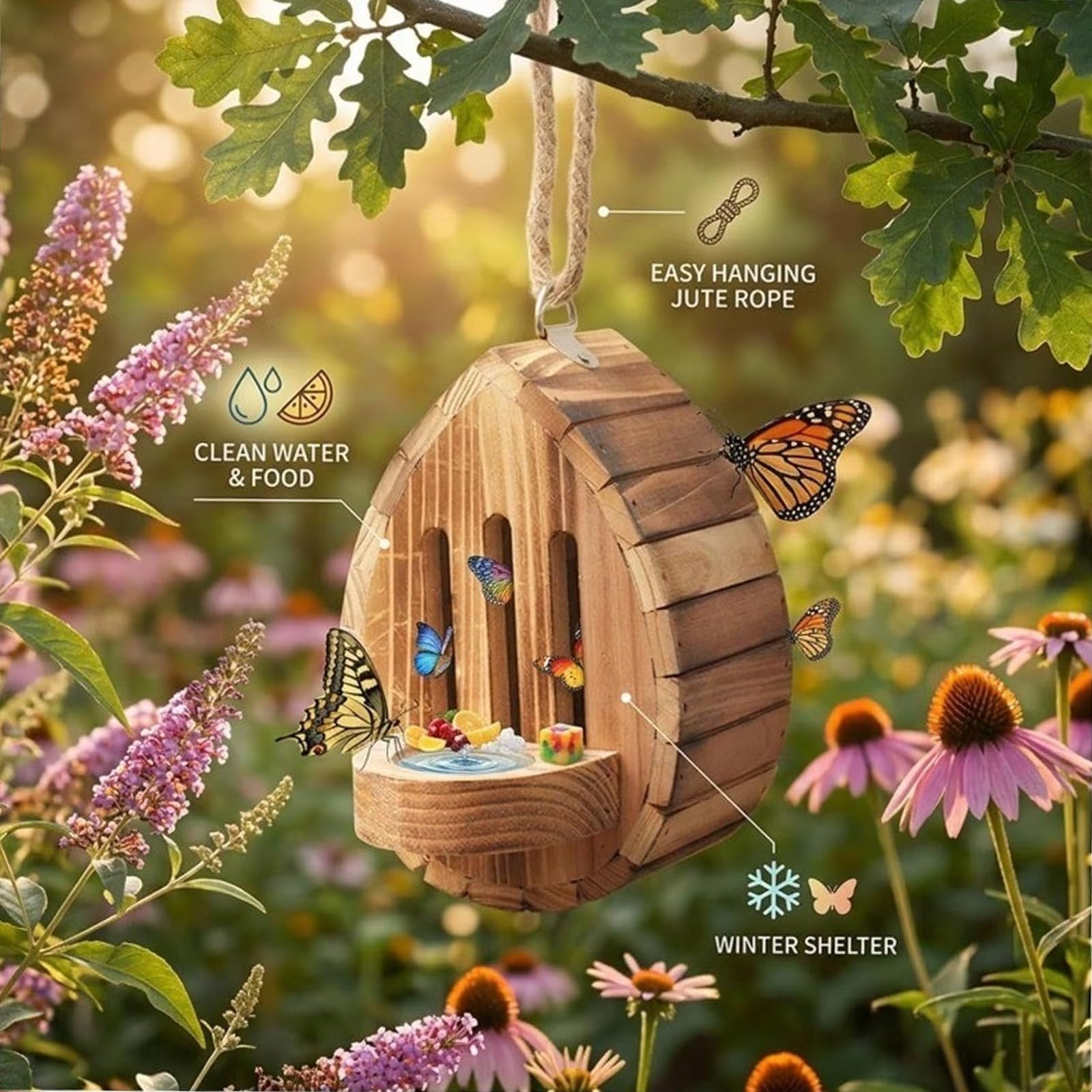 Casetta Per Farfalle Da Giardino, Mangiatoia In Legno A Goccia Da Appendere, Rifugio Esterno Resistente Alle Intemperie (2pcs)