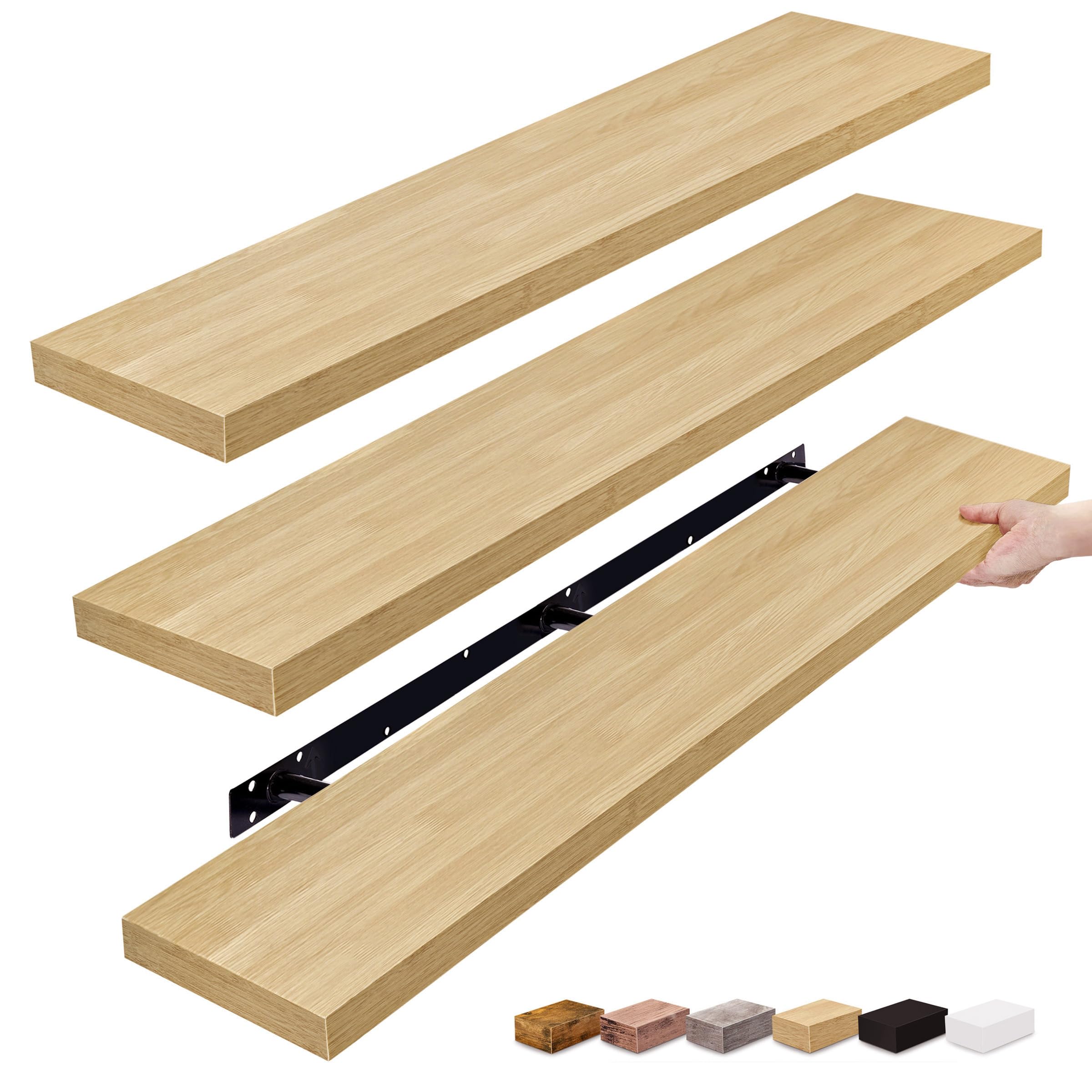 sorbus floating shelves for wall - 55 inch extra-long bathroom shelves, wall decor for bedroom, kitchen, living room, book storage - mounted floating shelf with hidden brackets (maple wood, 3 pack)