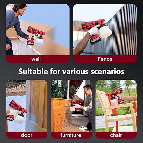 Miniatura 5 de Pulverizador de pintura inalámbrico, pistola pulverizadora a pilas con 2 baterías de 21 V 4000 mAh, pistola eléctrica HVLP, pistola rociadora de