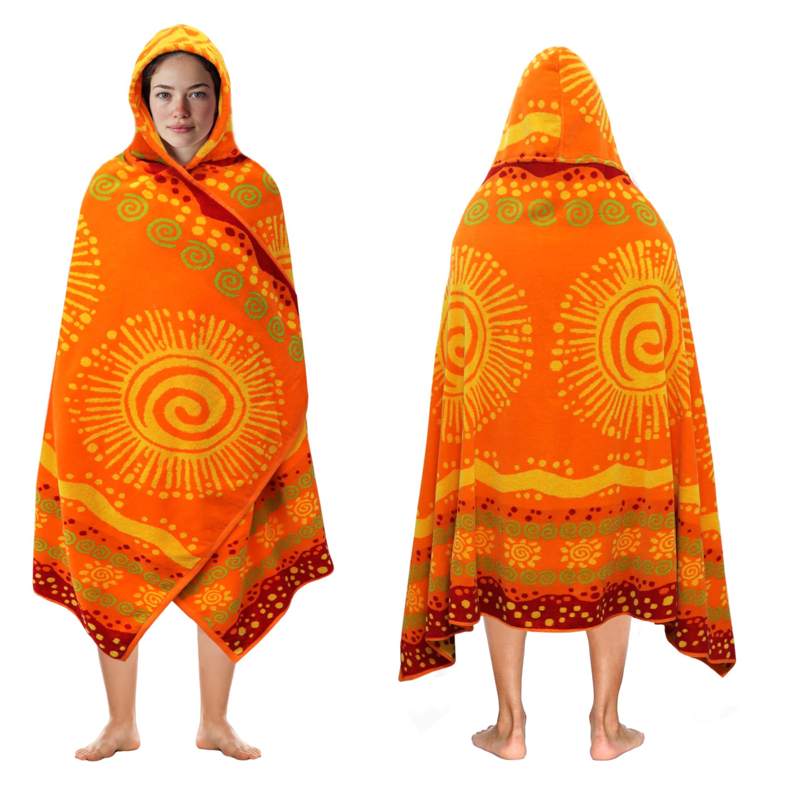 COTTON CRAFT Hooded Beach Towel – Oversized 39 x 68 Towel with Hood for Adults - 100% Cotton Velour Terry Jacquard Towel - Pool Bath Wrap - 450 GSM