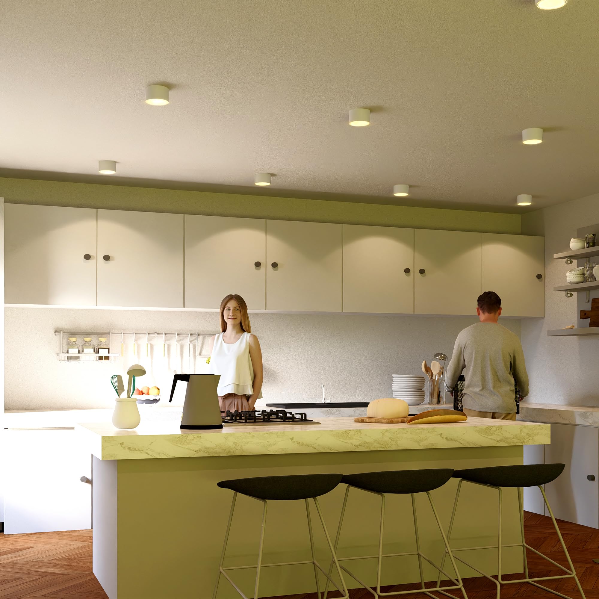 SSC-LUXon 4 Stück CELI-X Aufbauleuchte LED flach mit schöner Lichtfläche - LED GX53 warmweiß 3W 230V - Decken Aufbauspot weiß rund