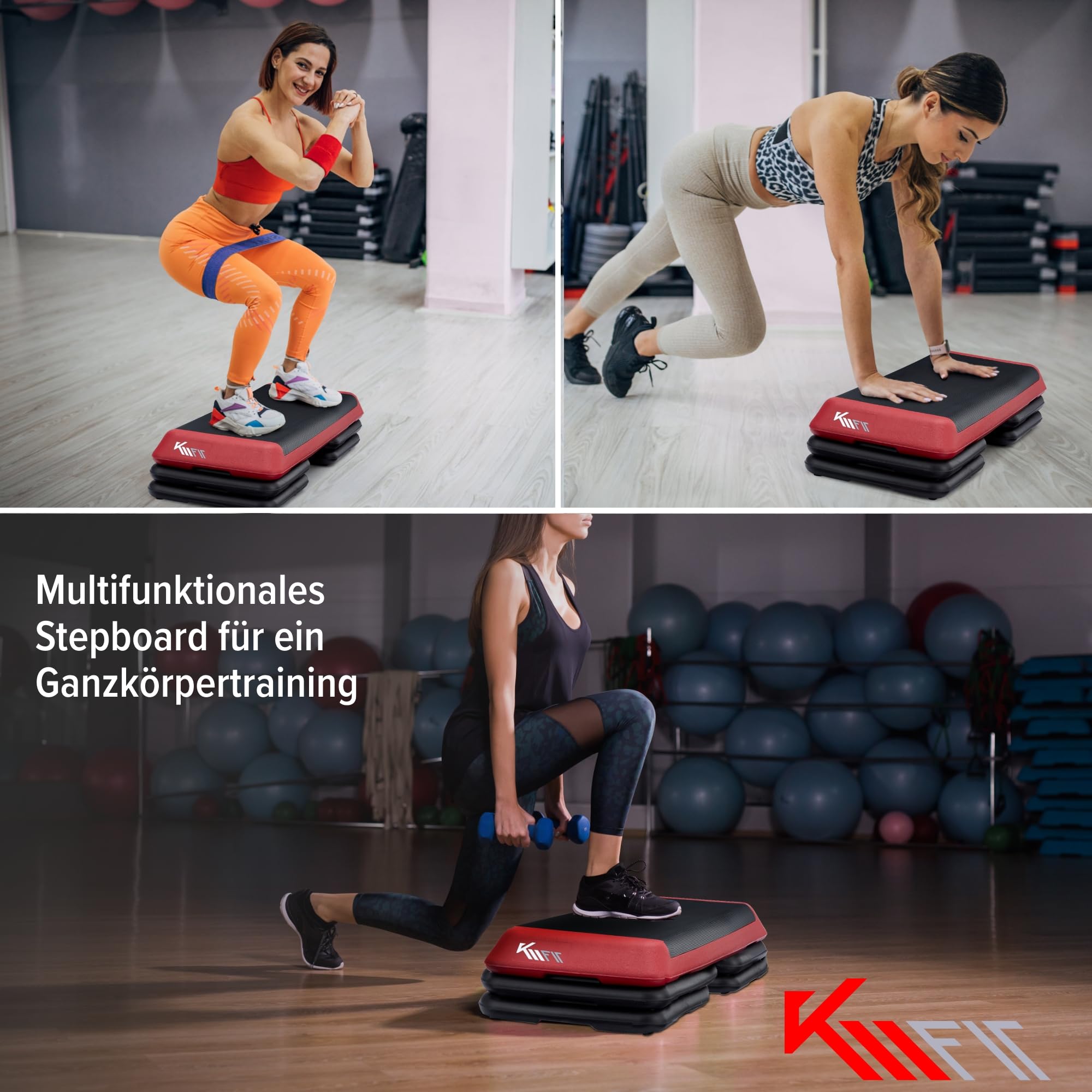 KM-Fit Fitness Stepper | Steppbrett Aerobic Stepper für zuhause | Step-Bench 3-fach höhenverstellbar | Belastbarkeit bis 200 kg | Home-Stepper | 108 × 41 × 10/15/20 cm | Aerobic Steppbank