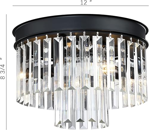 Miniatura 3 de Lámpara de techo de cristal empotrada con acabado negro, lámpara de cristal de 2 niveles para sala de estar, dormitorio, comedor, pasillo