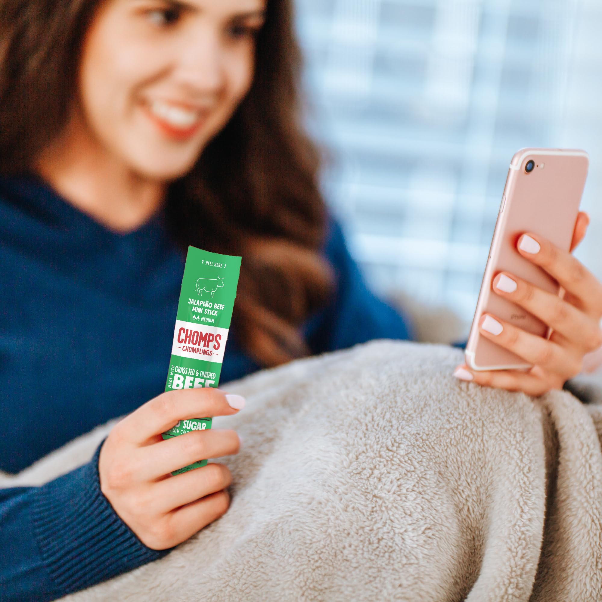 Chomps Snack Size Grass-Fed and Finished Jalape o Beef Jerky Snack Sticks 0 5oz 24-Pack - Keto Paleo — view 5