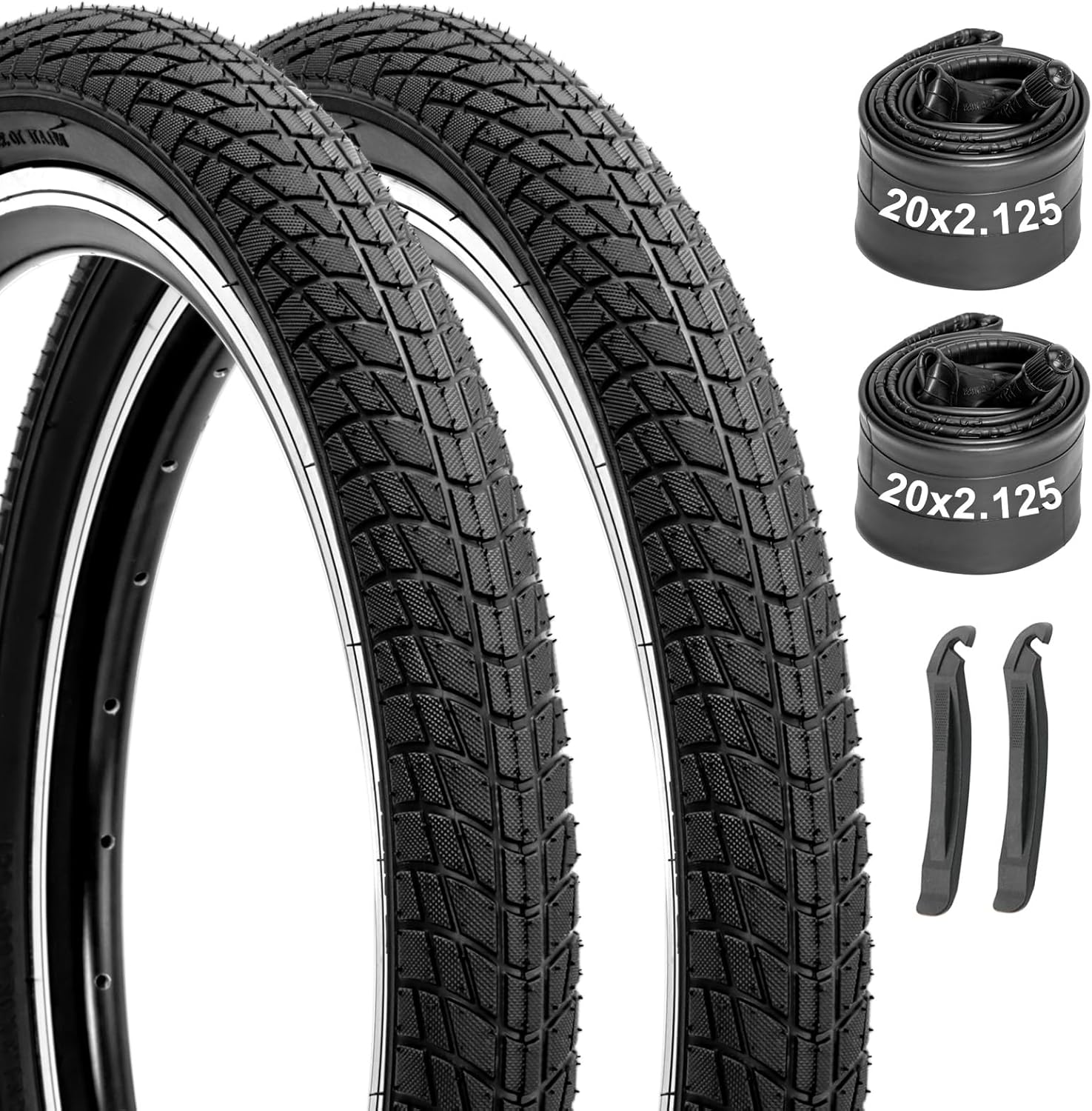 Kids Bike Tires and Tubes Set: 2-Pack 16×1.95/20×2.125 Inch Folding Bicycle Tires, Puncture-Resistant Inner Tubes Schrader Valve with Tire Levers for BMX MTB
