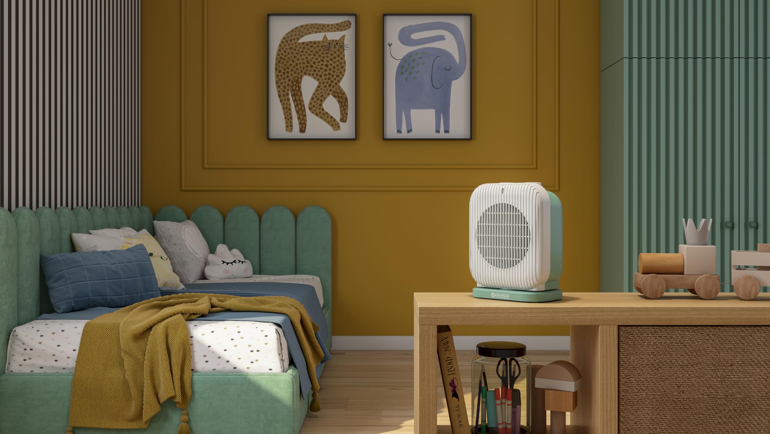 Olimpia Splendid, Caldo Funky, Termoventilator compacto de hasta 2000W, calefactor con ventilador, protección IP21 y sistema antivuelco