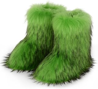 WOVOIE Fur Boots for Women Winter Fluffy Furry Boots Mid-Calf Snow Boots with Anti-Slip Warm Lining for Y2K Streetwear