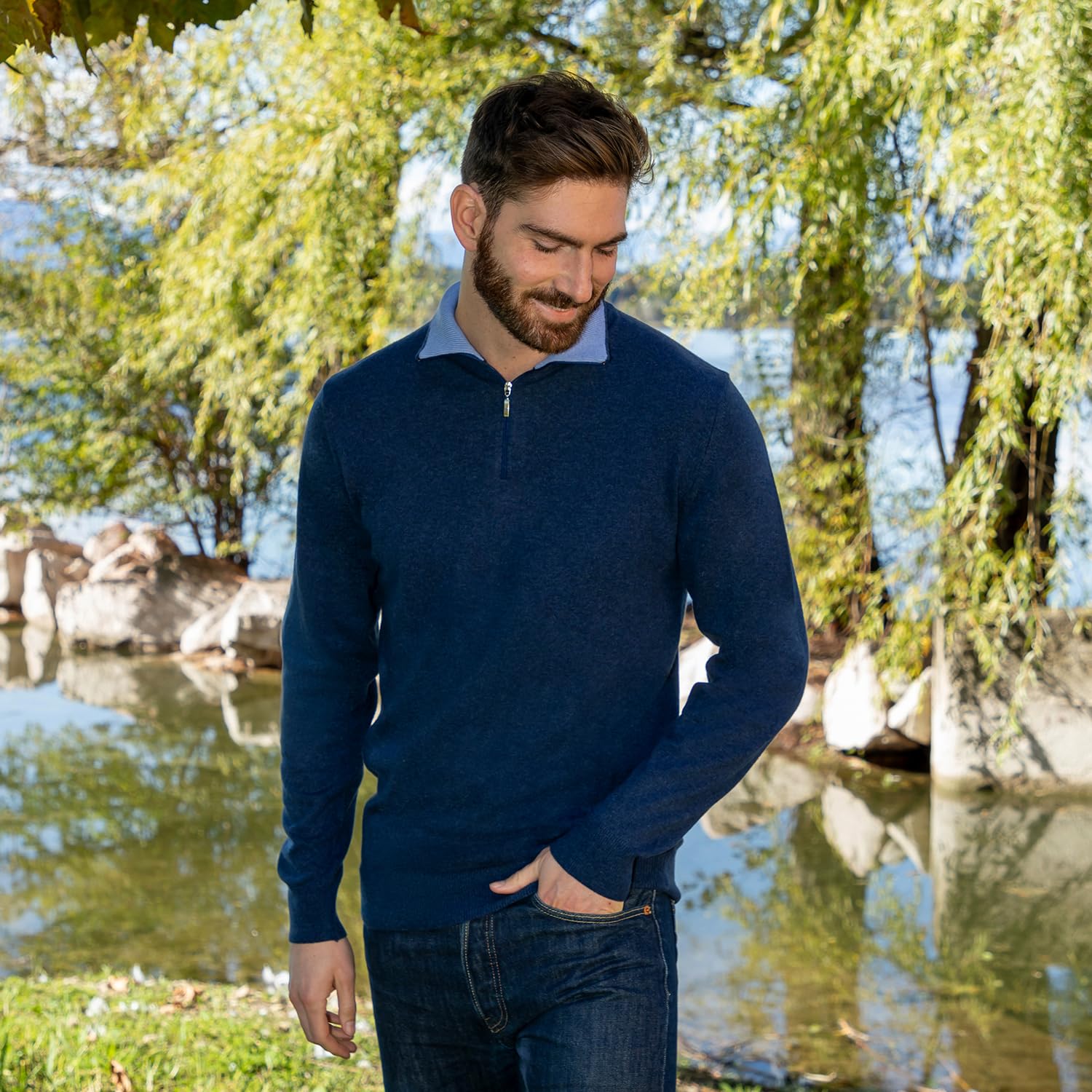 Marenza Lupetto Zip Uomo Misto Cashmere Seta Made in Italy