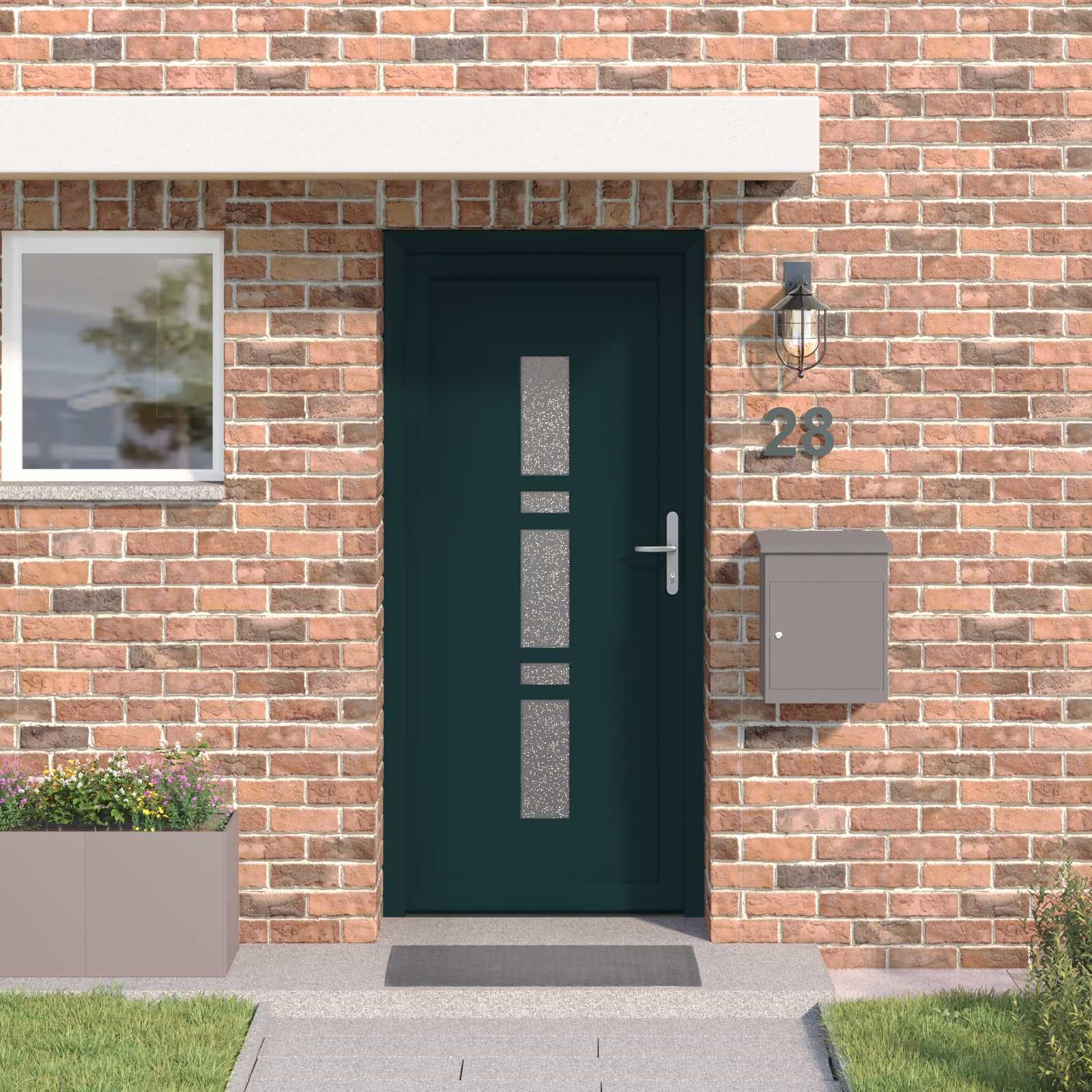 Vordertür Anthrazit PVC 108 x 208 cm Haustür mit Glas, Mehrfachverriegelung, Schallschutz, Wärmedämmung, Einbruchhemmend, inkl. Schloss, Zarge, Beschlag für Neubau und Renovierung