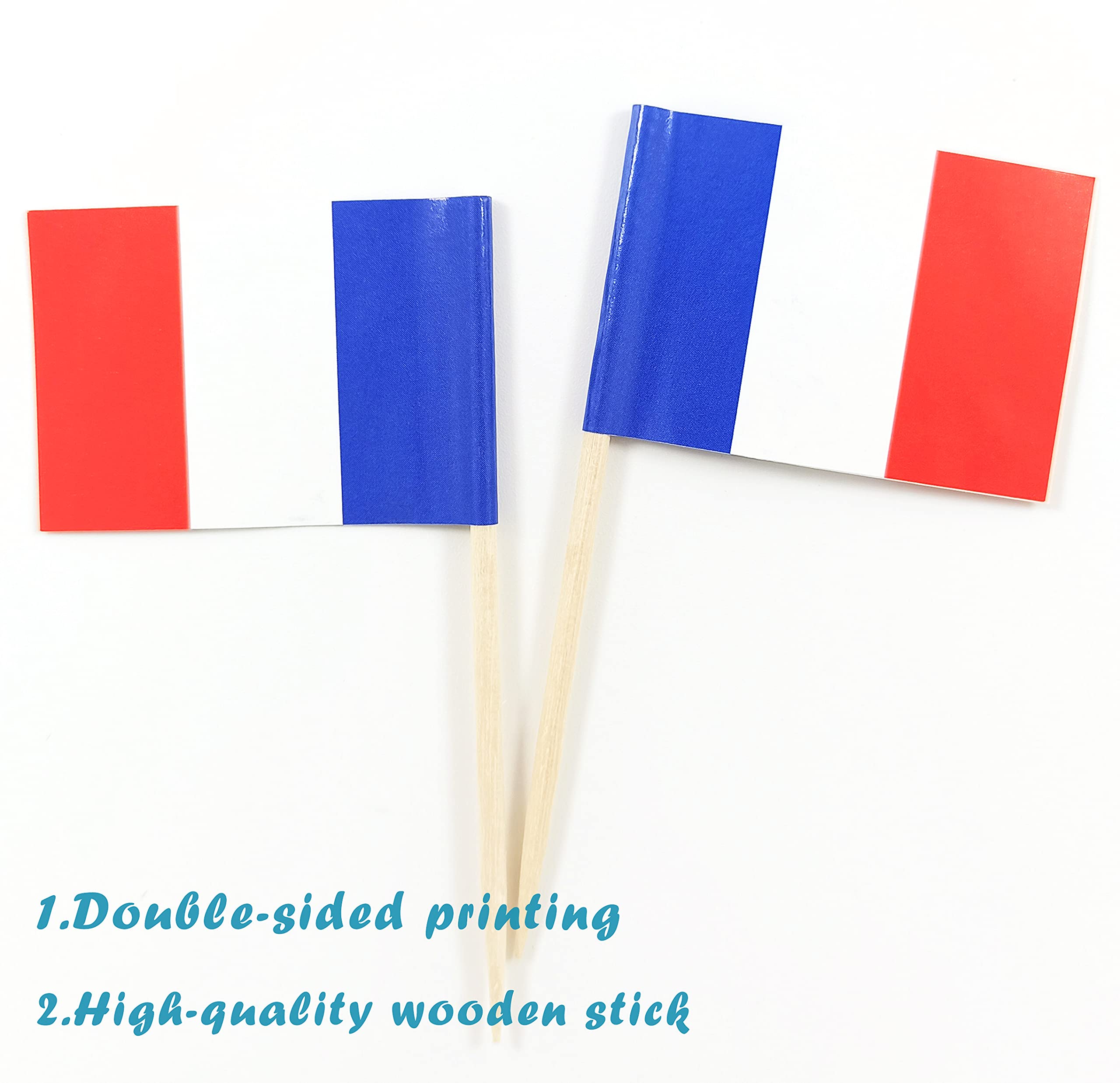 stidsds 100 Stuks Frankrijk Vlag Franse Tandenstoker Vlaggen Mini Kleine Frankrijk Cupcake Toppers Stok Vlaggen Banner Feest Cocktail Fruit Decoratie