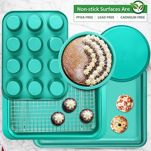 Miniatura 6 de Juego de utensilios antiadherentes para hornear 10 unidades juego de sartenes bicolor de cocina profesional con hojas de galletas molde para