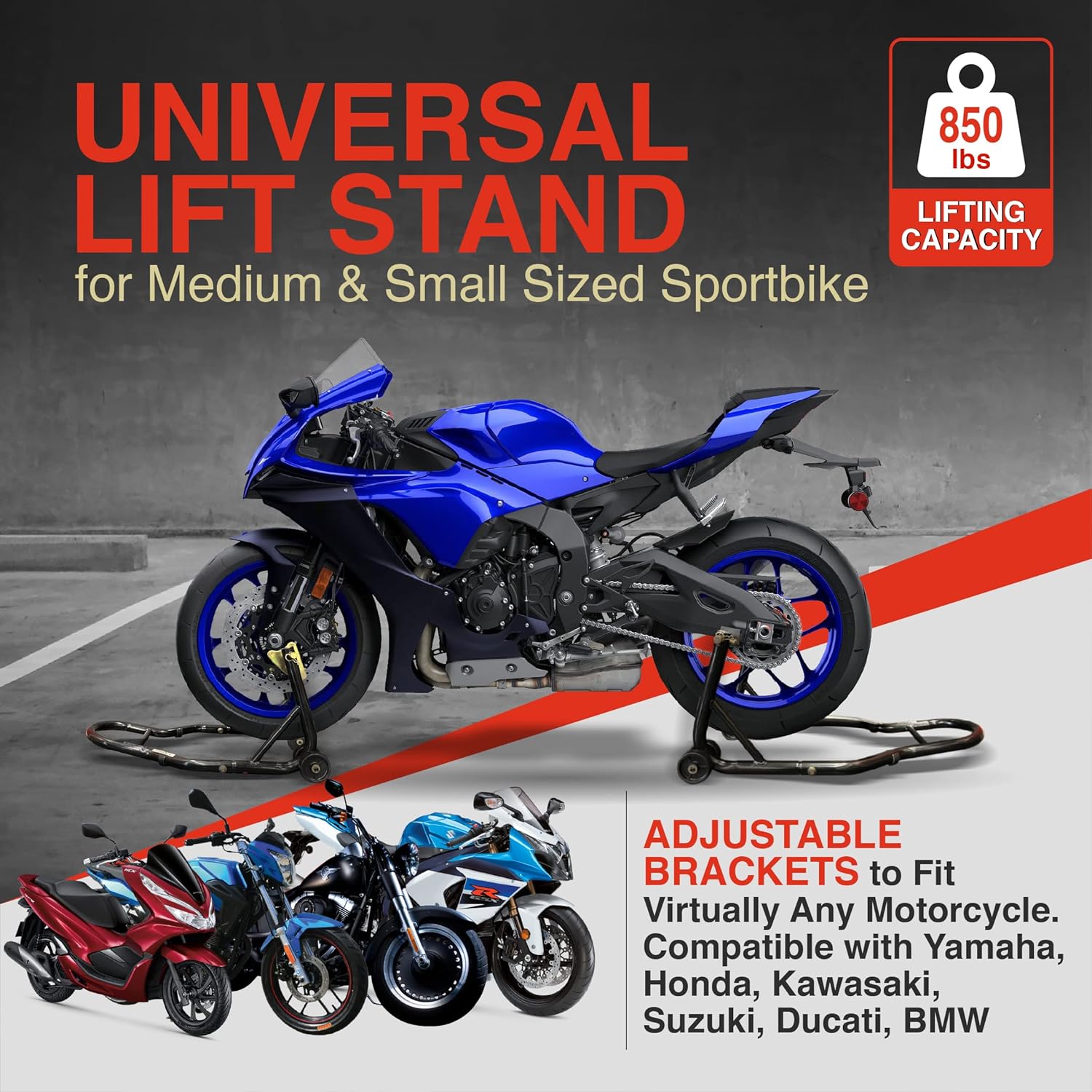 Venom Motorcycle Stand Lift Front Rear Combo Lift Stand, Front Wheel Fork Stand Rear Wheel Swingarm Paddle Lift Stand, Universal Fit, Compatible With Most Yamaha Honda Kawasaki Suzuki BMW Motorcycles : Automotive