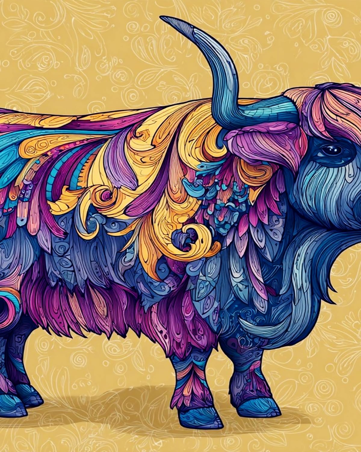 LIUBAISHI Paint by Numbers for Adults, Colourful Feathered Yak, 40x50 cm Acrylic Canvas Kit with 3 Brushes