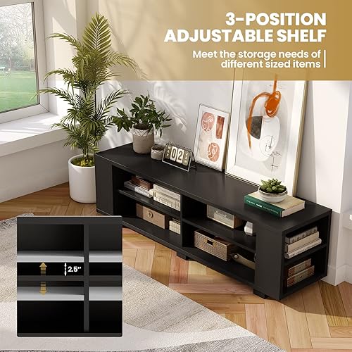 Miniatura 5 de Tangkula Soporte de TV de madera para televisores de hasta 65 pulgadas, moderno centro de entretenimiento con 8 estantes abiertos, armario de