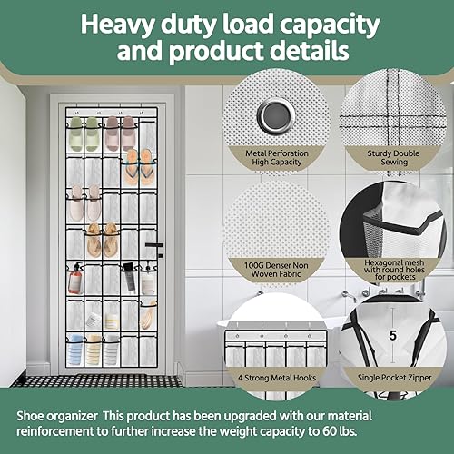 Miniatura 3 de Organizador de zapatos de 35 bolsillos sobre la puerta, reutilizable, transpirable, grande, de malla, organizador de zapatos para hombres y mujeres,