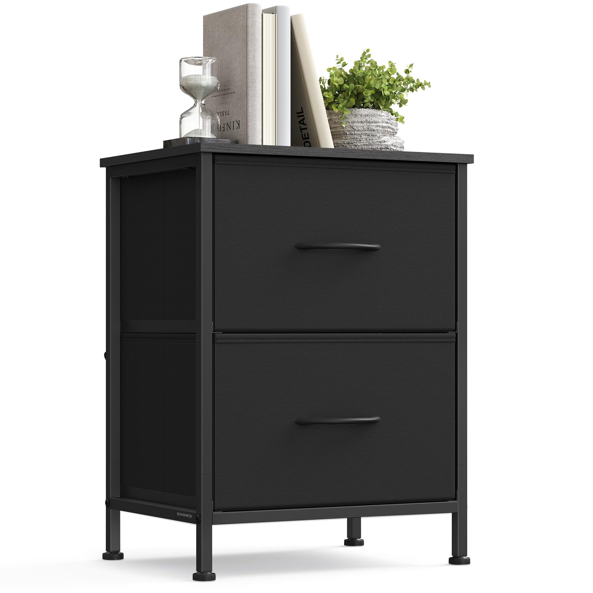 SONGMICS Collection - Bedside Table with 2 Drawers, Side End Table, for Bedroom, Steel, Modern, Ink Black and Ebony Black BELLAH LGS312BH03