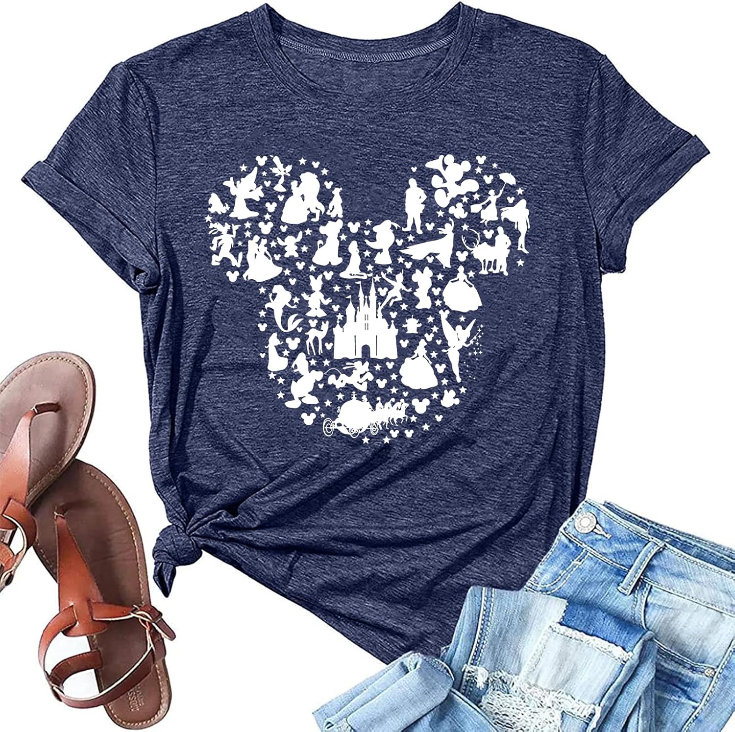 ALUS Magic Kingdom Castle Shirts for Women Short Sleeve Crewneck Funny Graphic Tee Tops