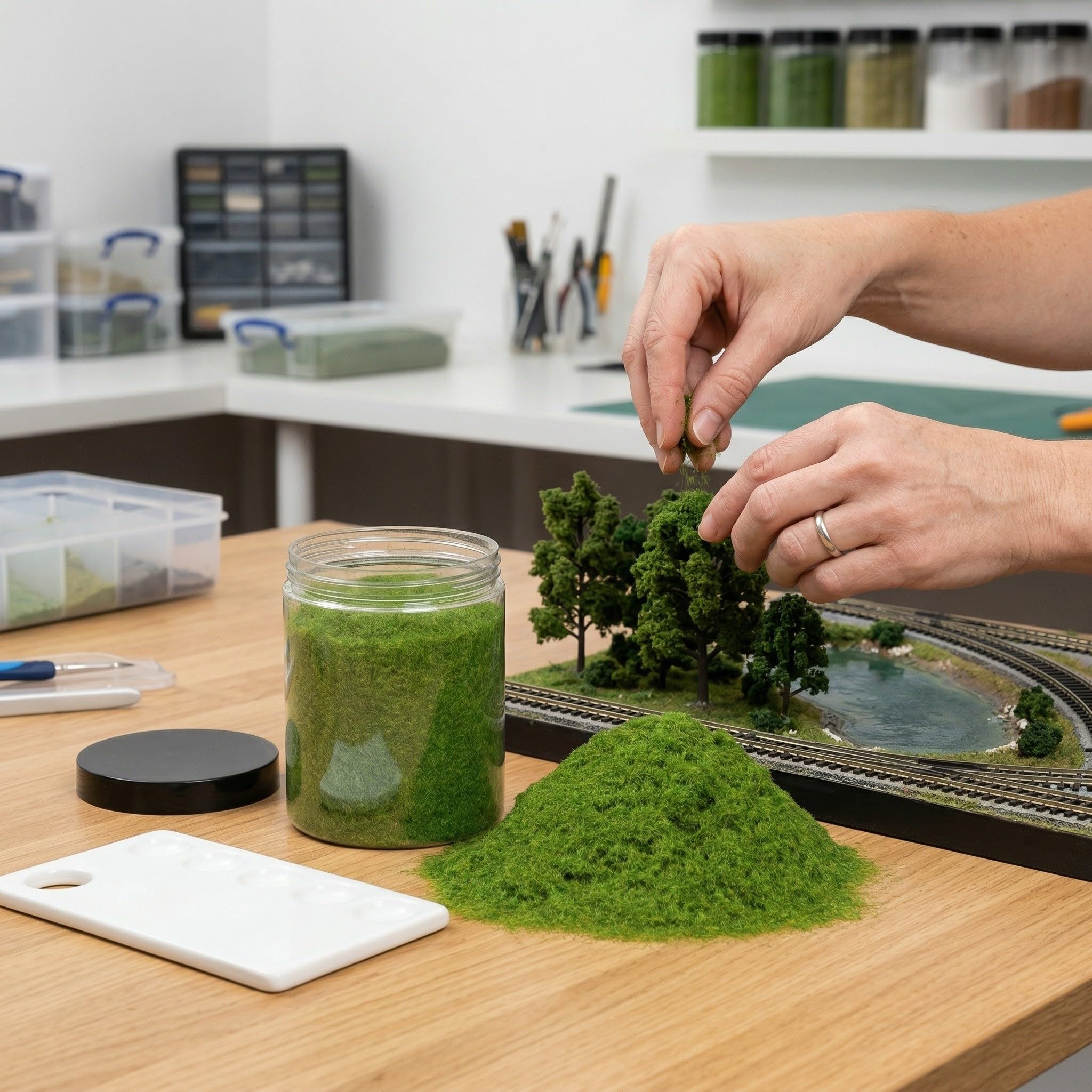 Polvo de Césped Artificial de Nailon Verde para Ambientación de Paisajes y Jardines, Larga Duración Mantenimiento Diario, Adecuado para Estanterías de Oficina Color Aleatorio